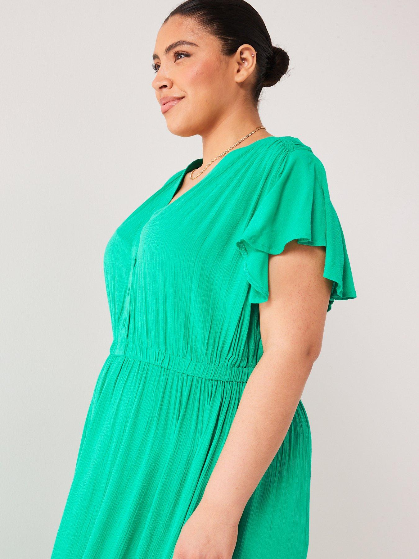 v-by-very-curve-frill-sleeve-crinkle-midi-dress-greenoutfit