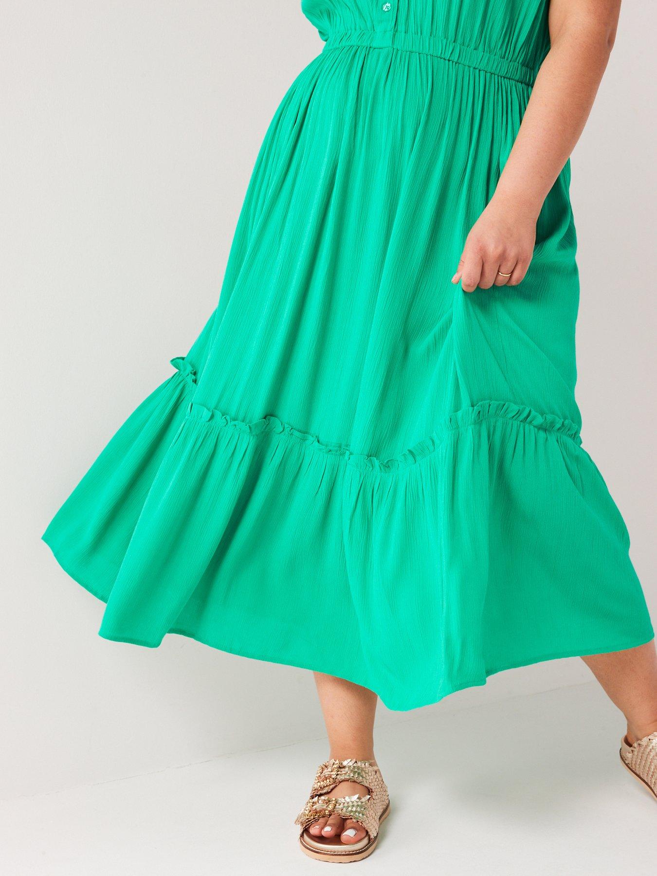 v-by-very-curve-frill-sleeve-crinkle-midi-dress-greendetail