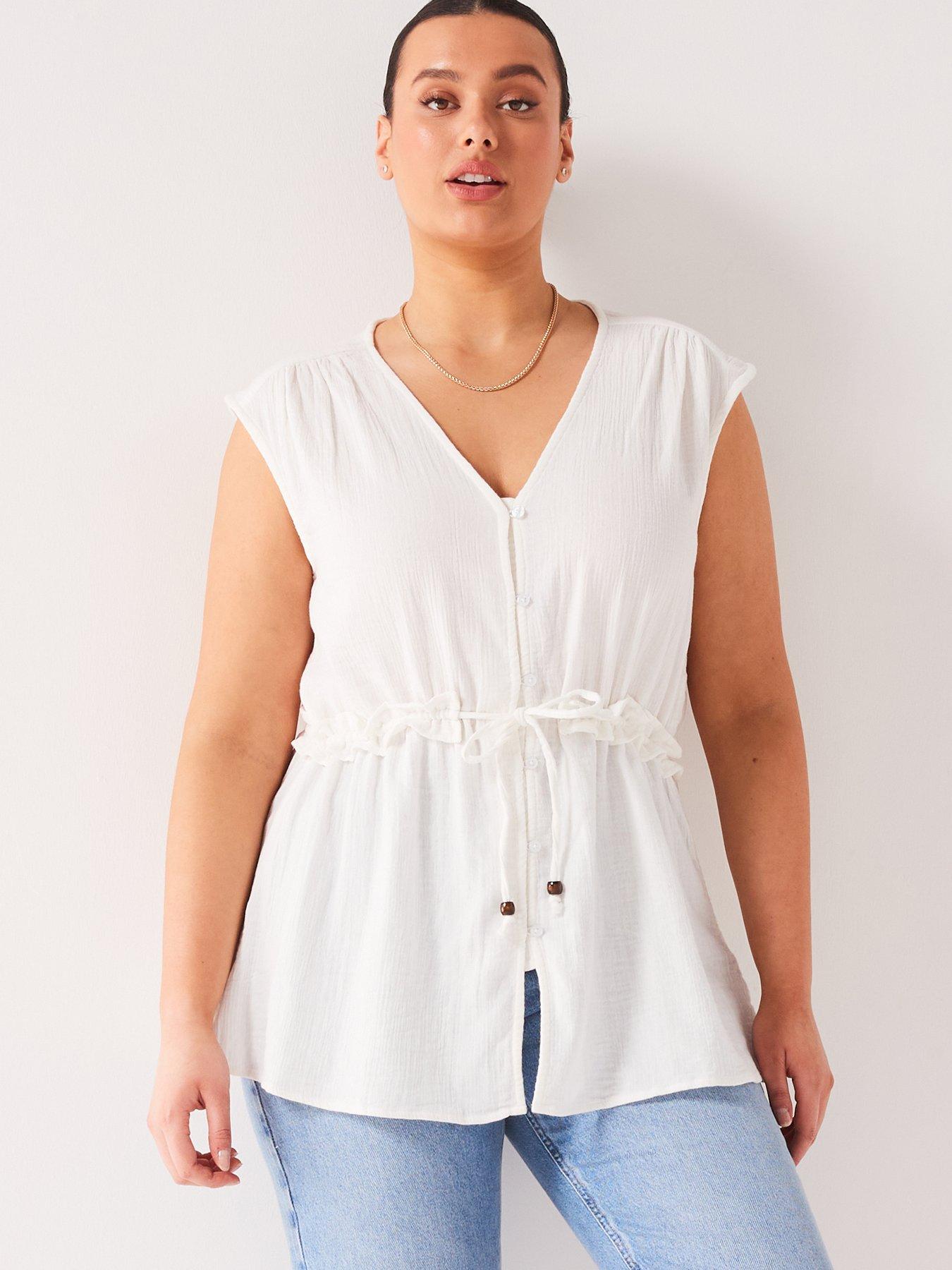 v-by-very-curve-cheesecloth-button-through-top-white