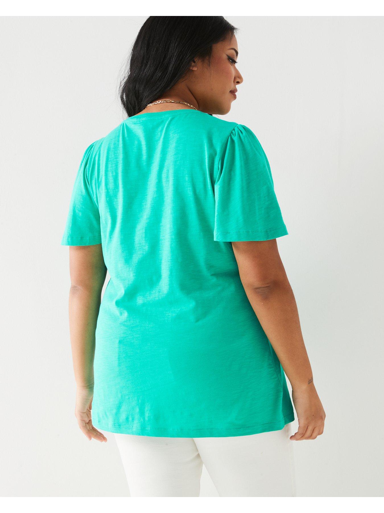 v-by-very-curve-v-neck-fluted-t-shirt-greenstillFront