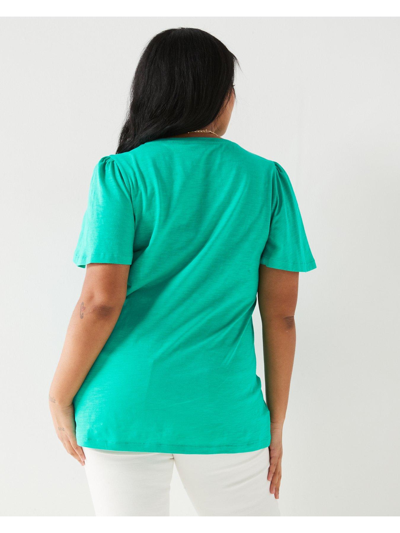 v-by-very-curve-v-neck-fluted-t-shirt-greendetail