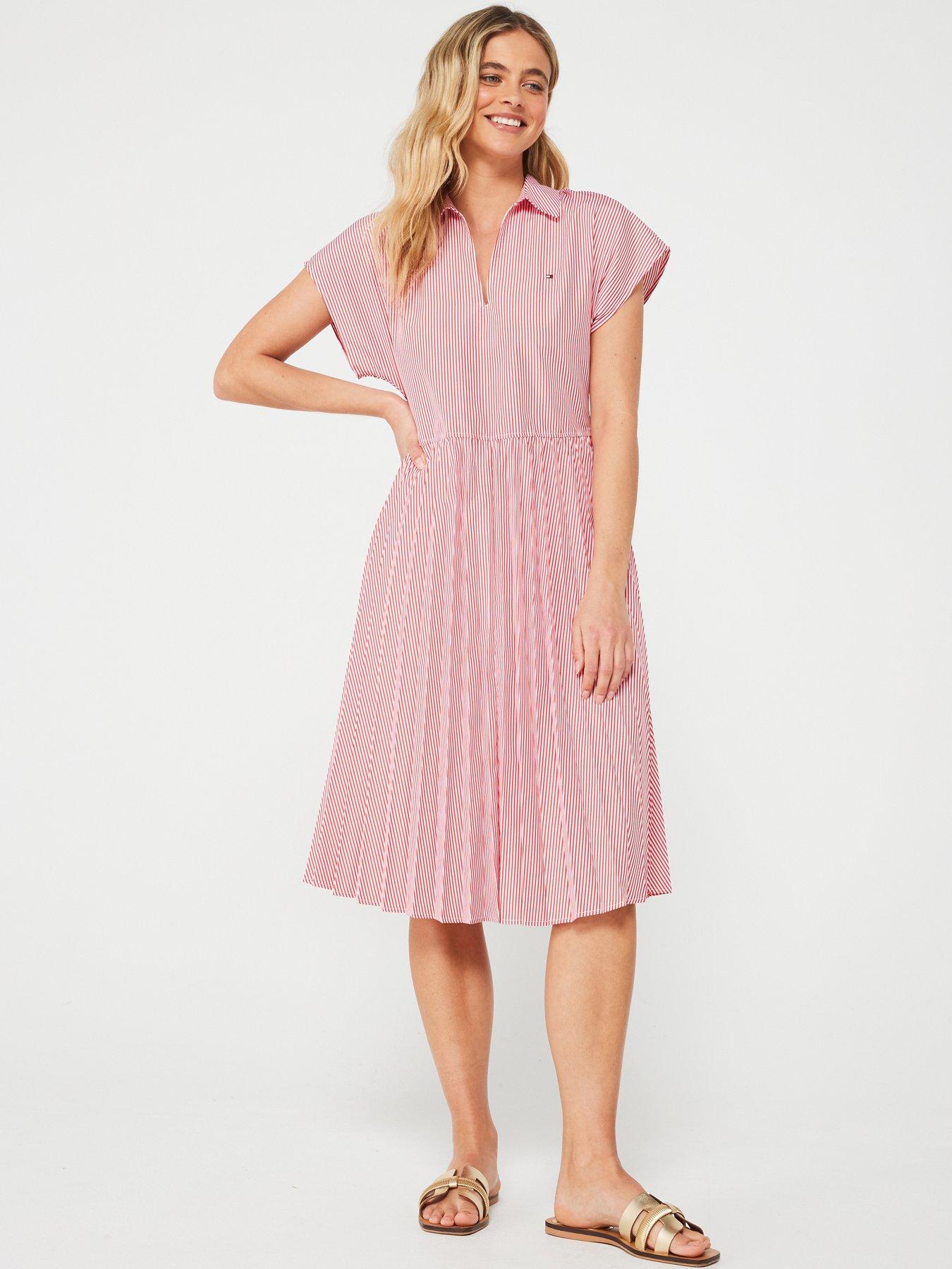 tommy-hilfiger-pleated-midi-dress-redfront