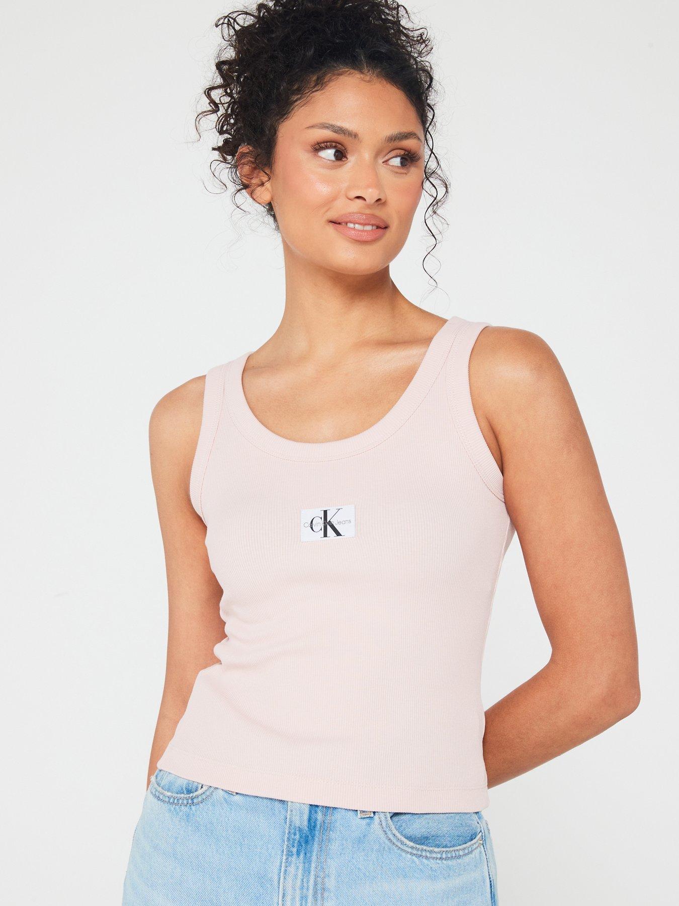 Calvin Klein Jeans Ribbed Logo Vest Top Pink Very Ireland