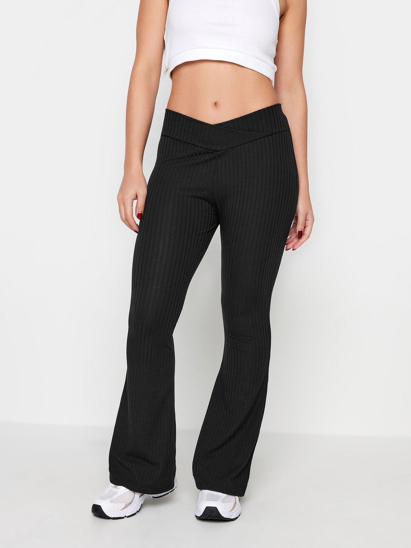 PixieGirl Petite V Front Ribbed Flare Trouser Black