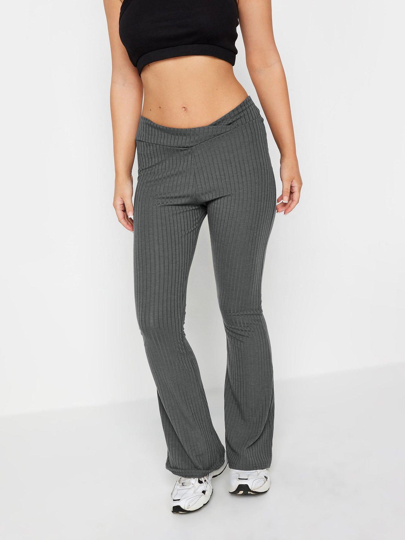 pixiegirl-petite-v-front-ribbed-flare-trouser-greydetail