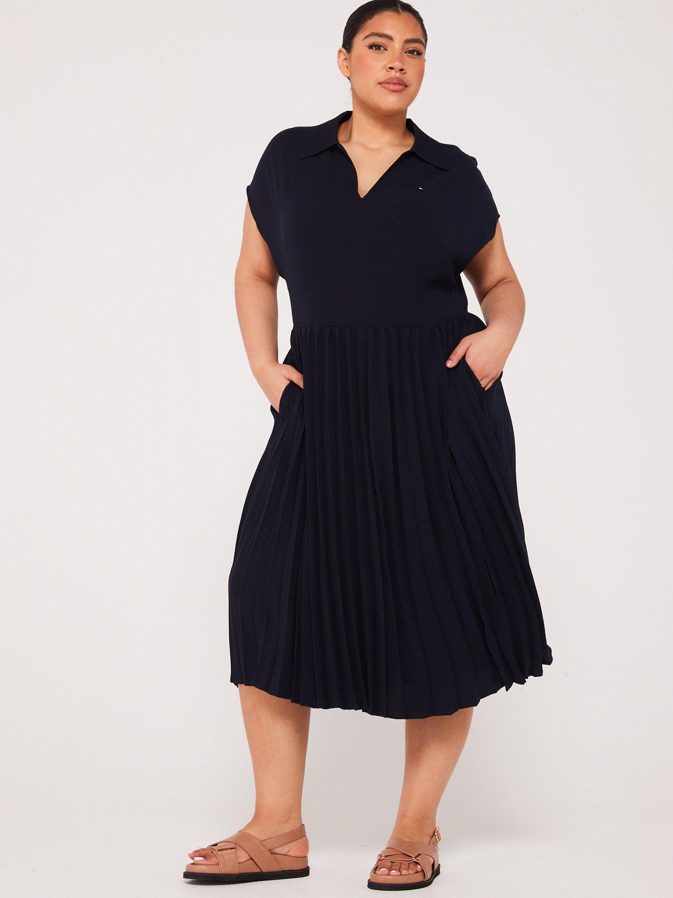 tommy-hilfiger-plus-size-pleated-dress-navy