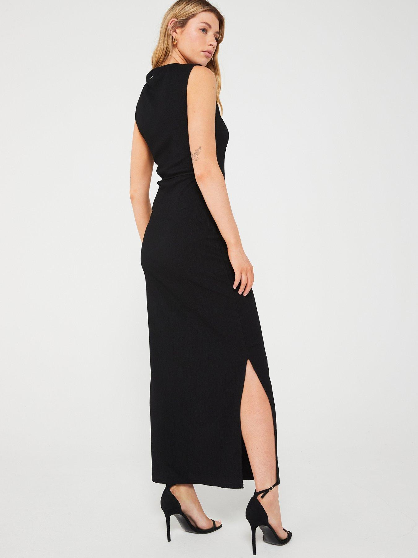 calvin-klein-crinkled-shift-dress-blackstillFront