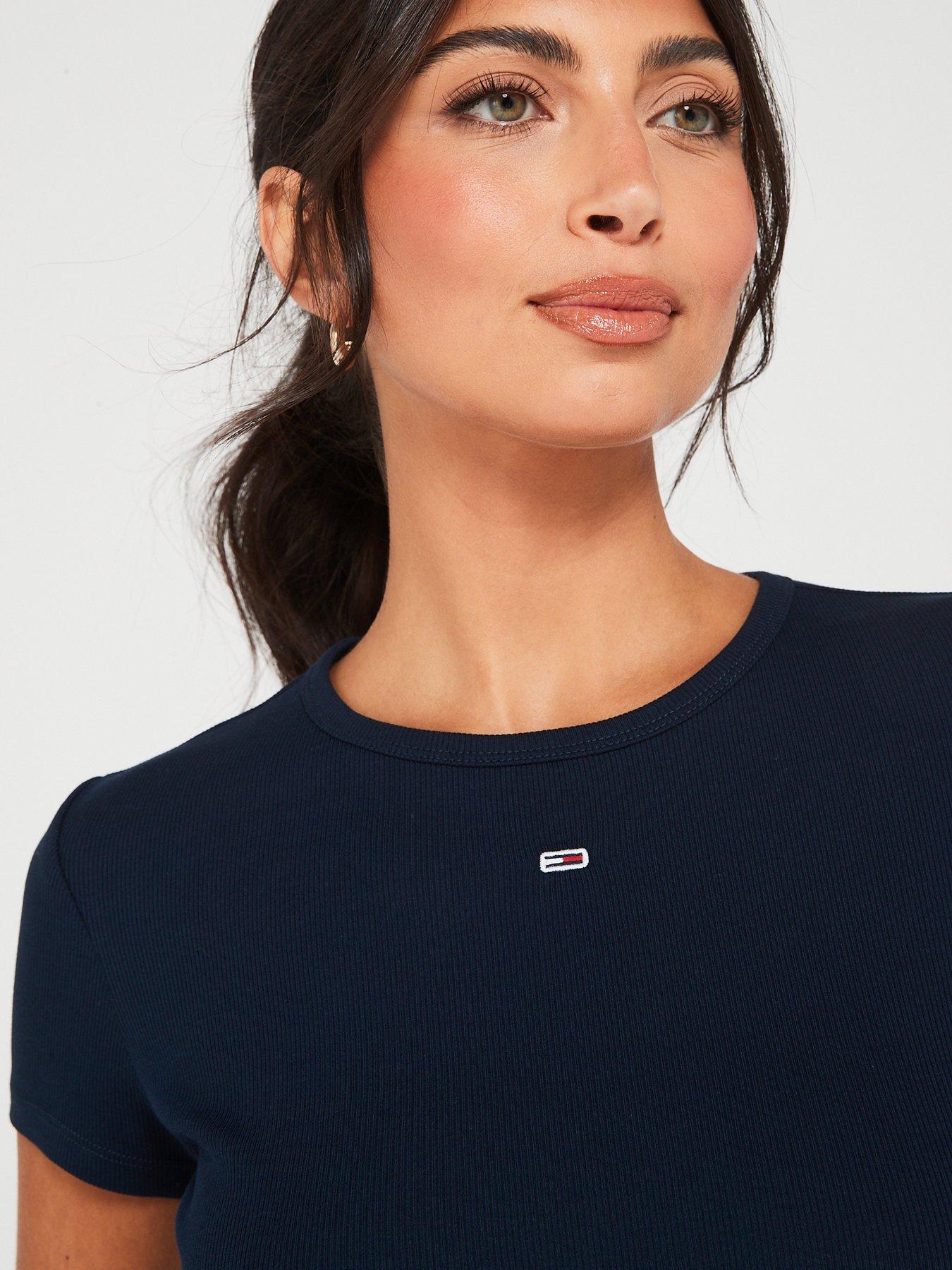 Image 4 of 4 of Tommy Jeans Essential Ribbed T-Shirt - Navy