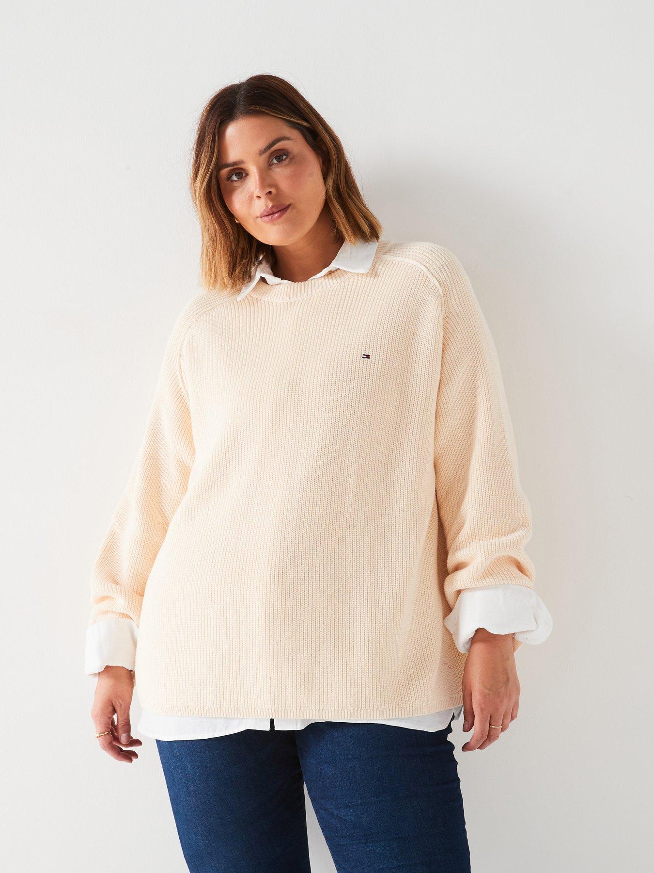 tommy-hilfiger-plus-size-mini-logo-knitted-jumper-beige