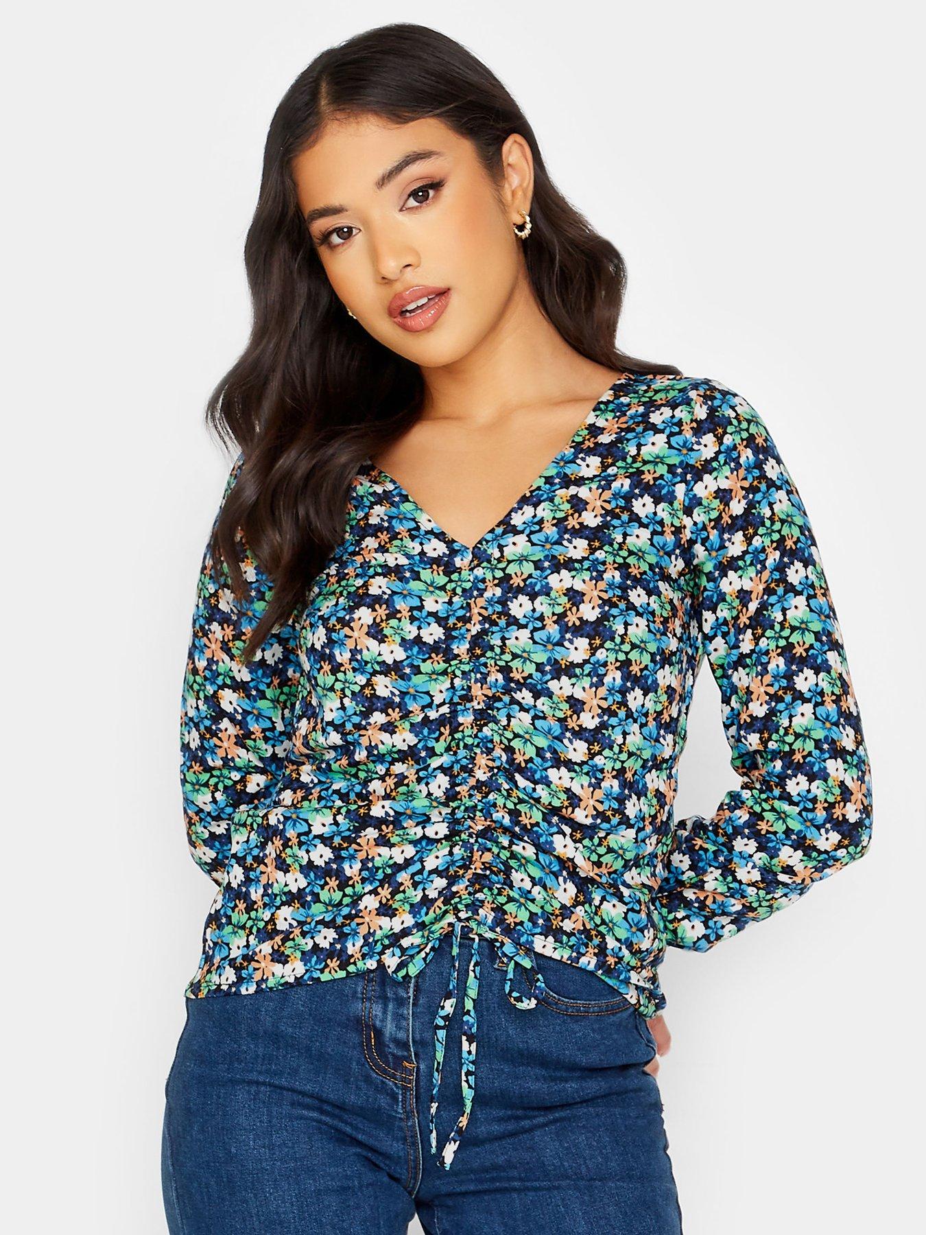 pixiegirl-petite-blue-ruched-front-long-sleeve-top