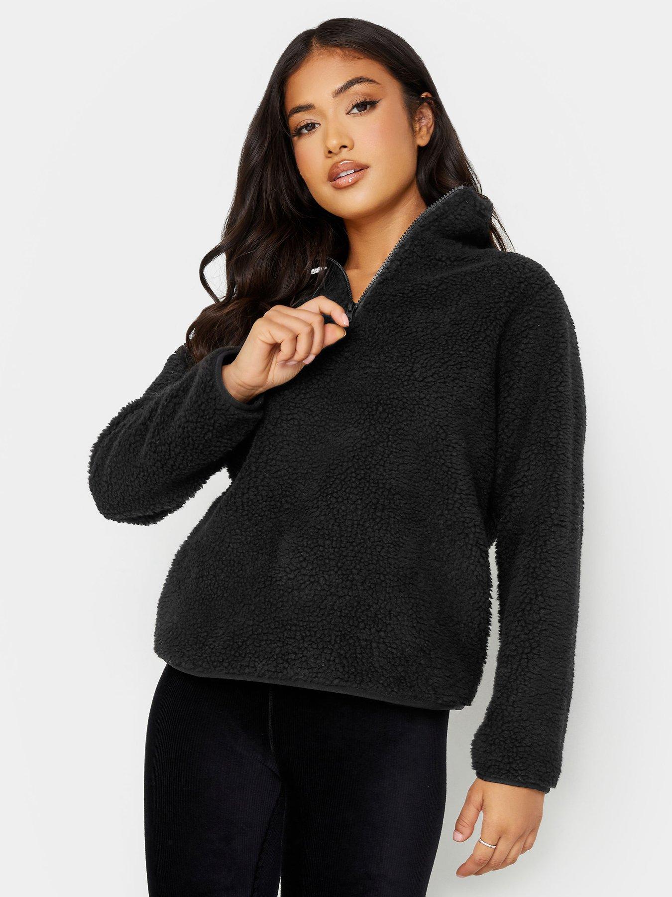 PixieGirl Petite Black Half Zip Borg Top