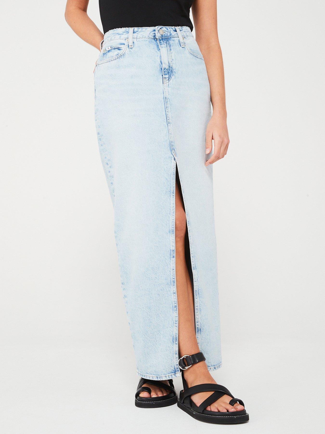 undefined Denim Maxi Skirt - Blue