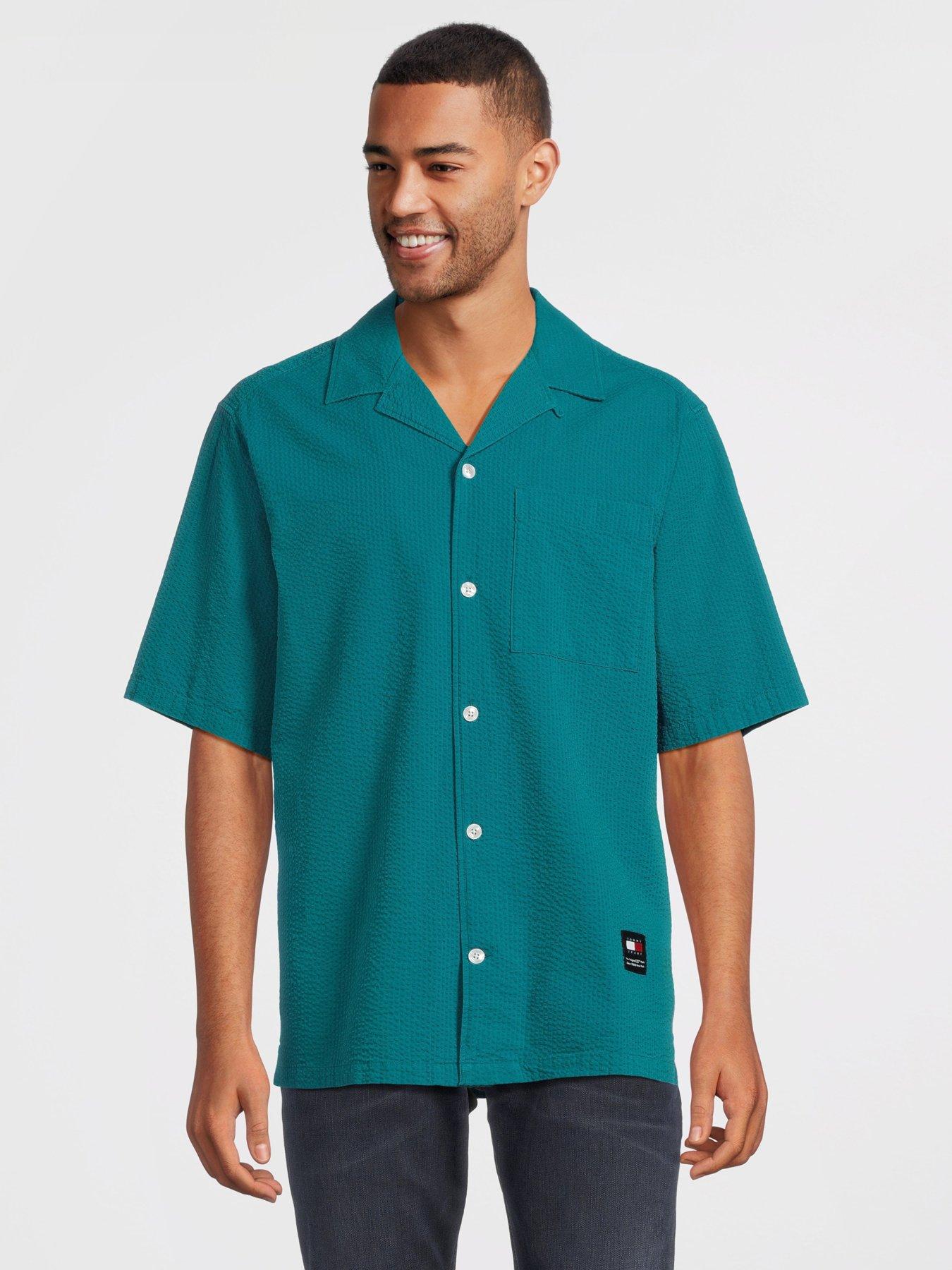 tommy-jeans-seersucker-short-sleeve-shirt-dark-green