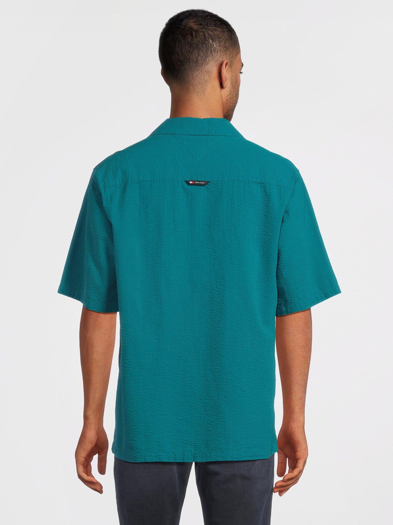 tommy-jeans-seersucker-short-sleeve-shirt-dark-greenstillFront