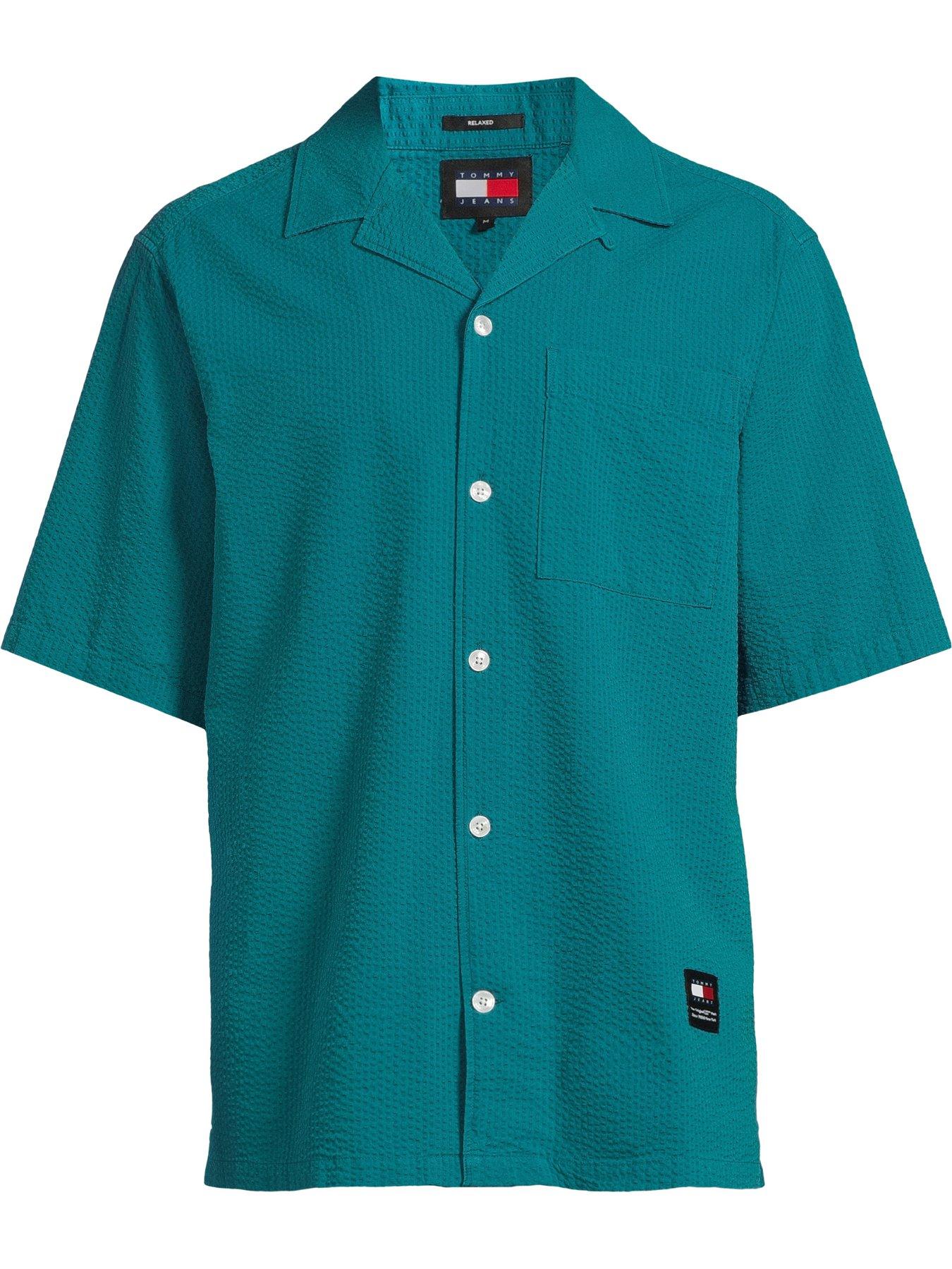 tommy-jeans-seersucker-short-sleeve-shirt-dark-greenoutfit