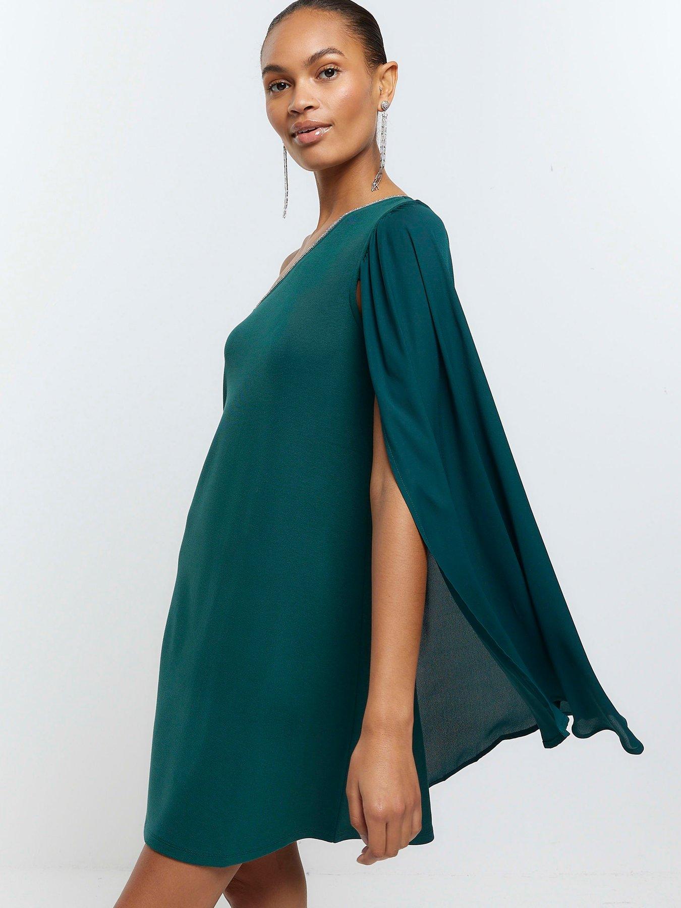 river-island-chiffon-jersey-mini-dress-dark-greenoutfit