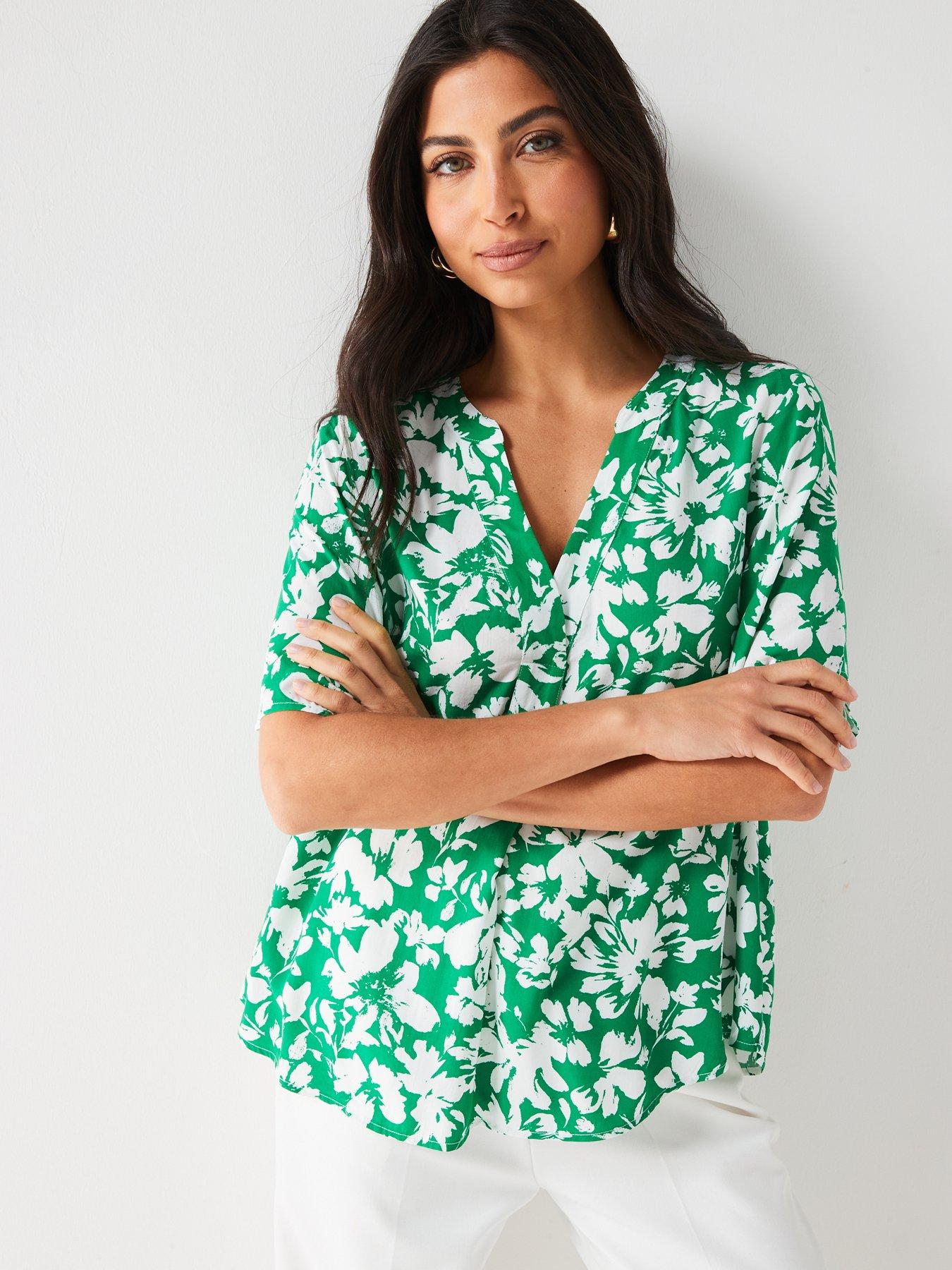 everyday-short-sleeve-notch-neck-floral-print-shirt-greendetail