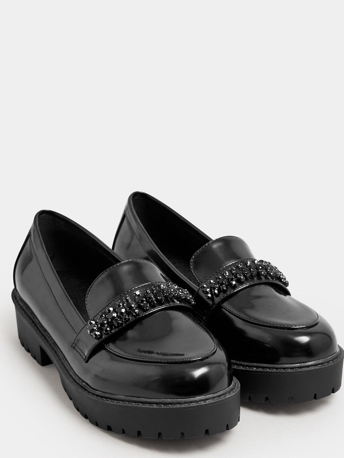 yours-extra-wide-fit-chunky-diamante-loafer-blackstillFront