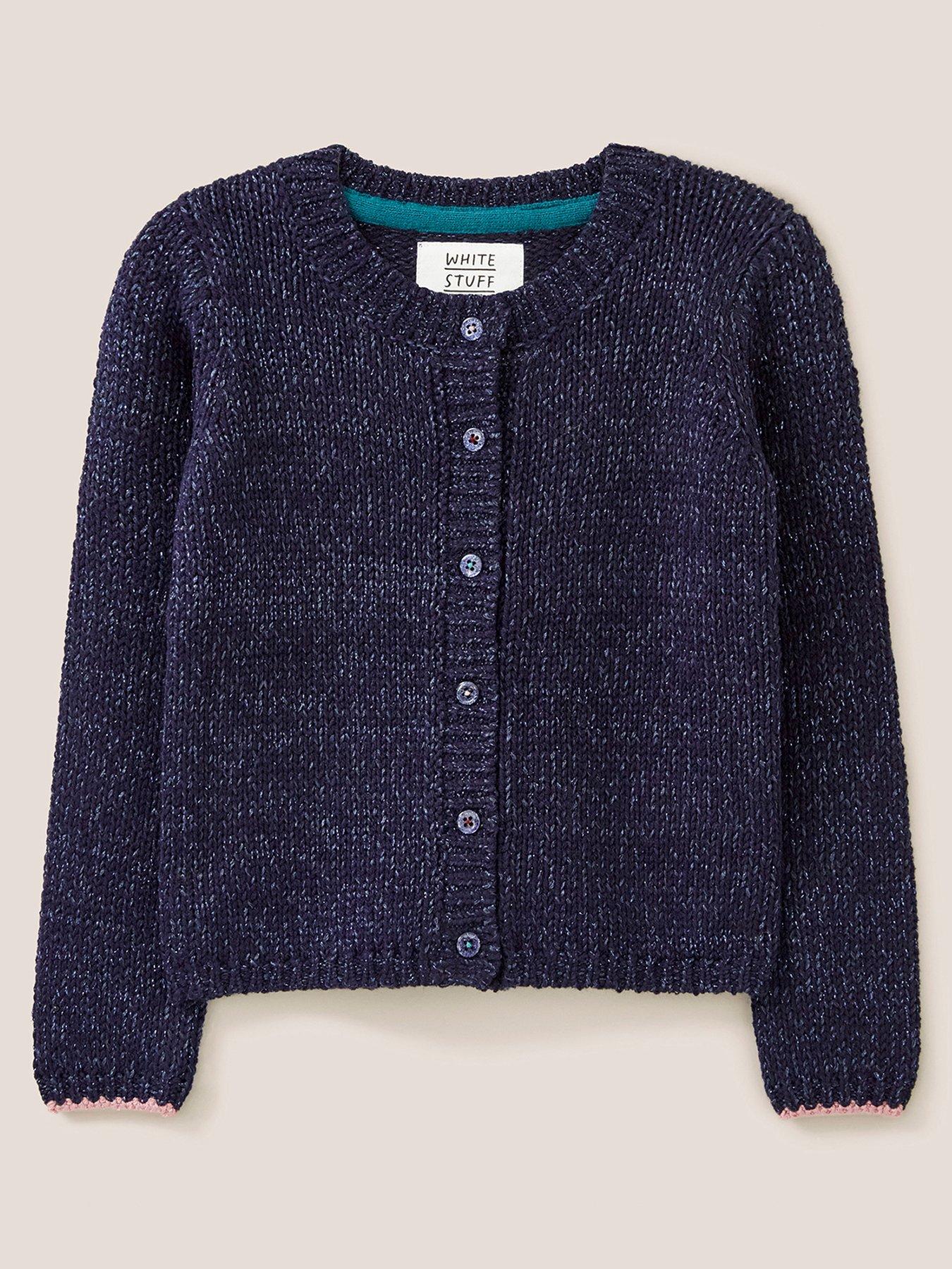 Image 1 of 3 of White Stuff Girls Sparkle Knit Cardigan - Dark Navy