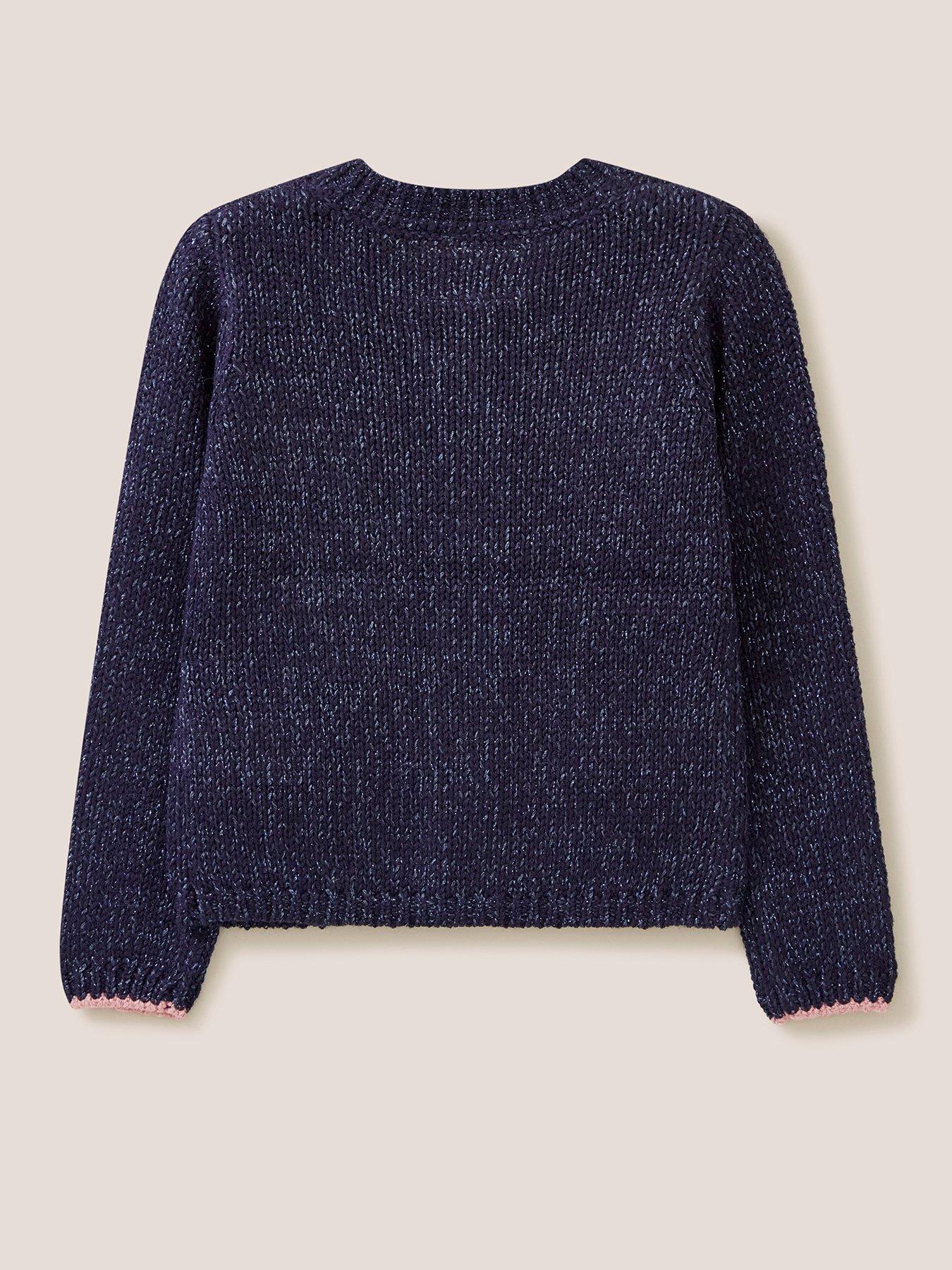 Image 2 of 3 of White Stuff Girls Sparkle Knit Cardigan - Dark Navy