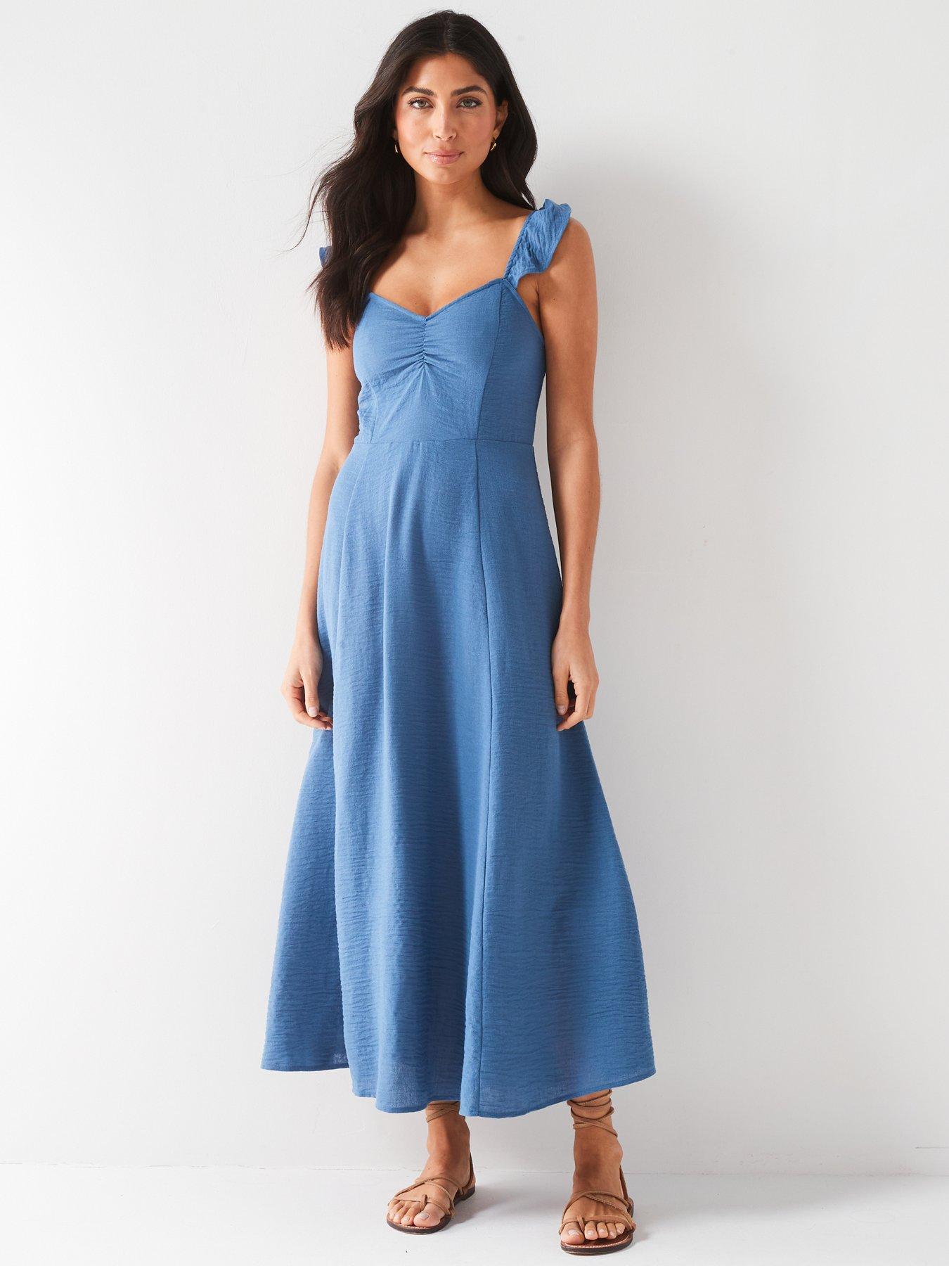 everyday-frill-sleeve-textured-midaxi-dress-blueback