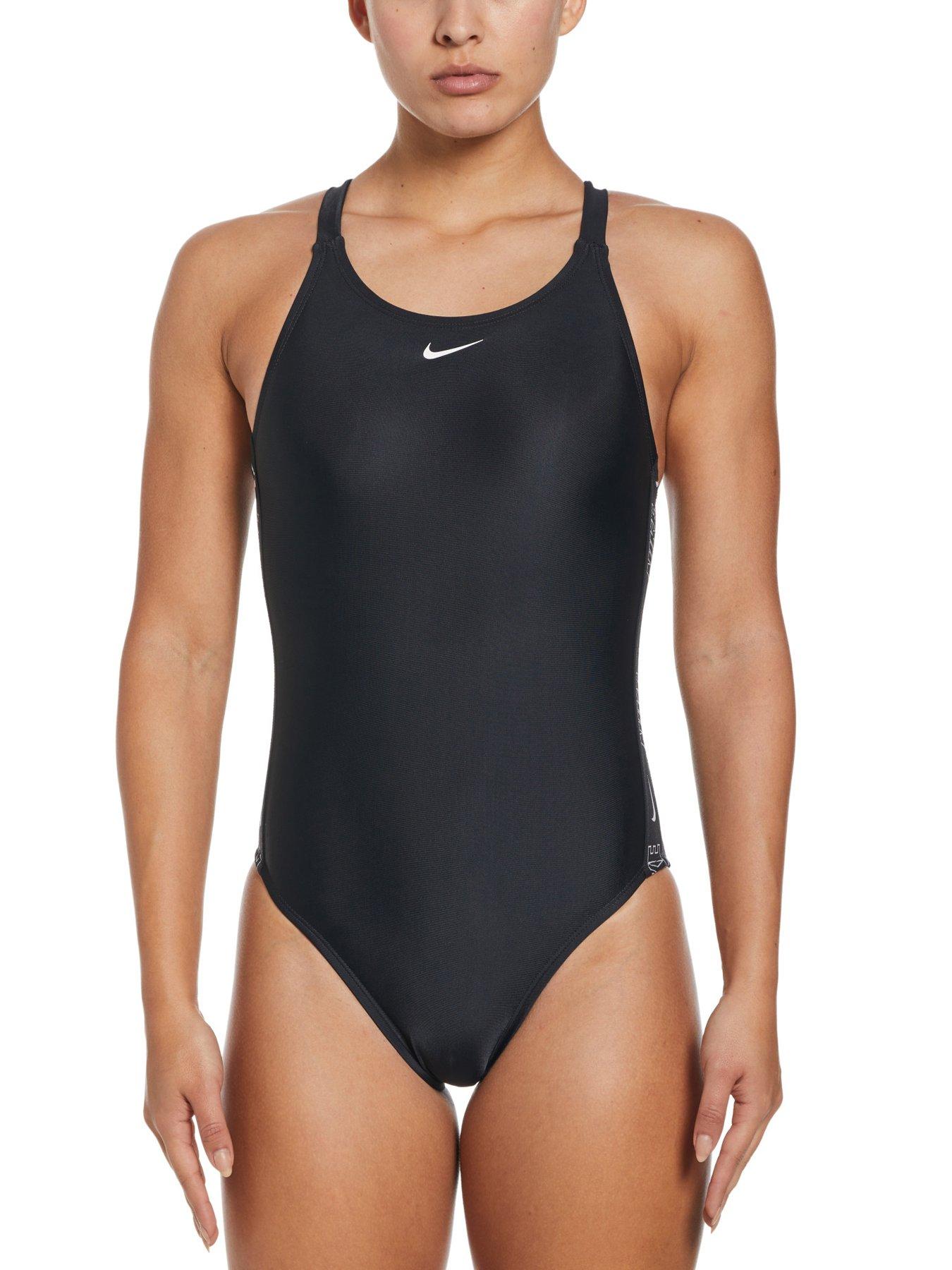 Nike Womens Logo Taping Fastback One Piece Swimsuit - Back - Black