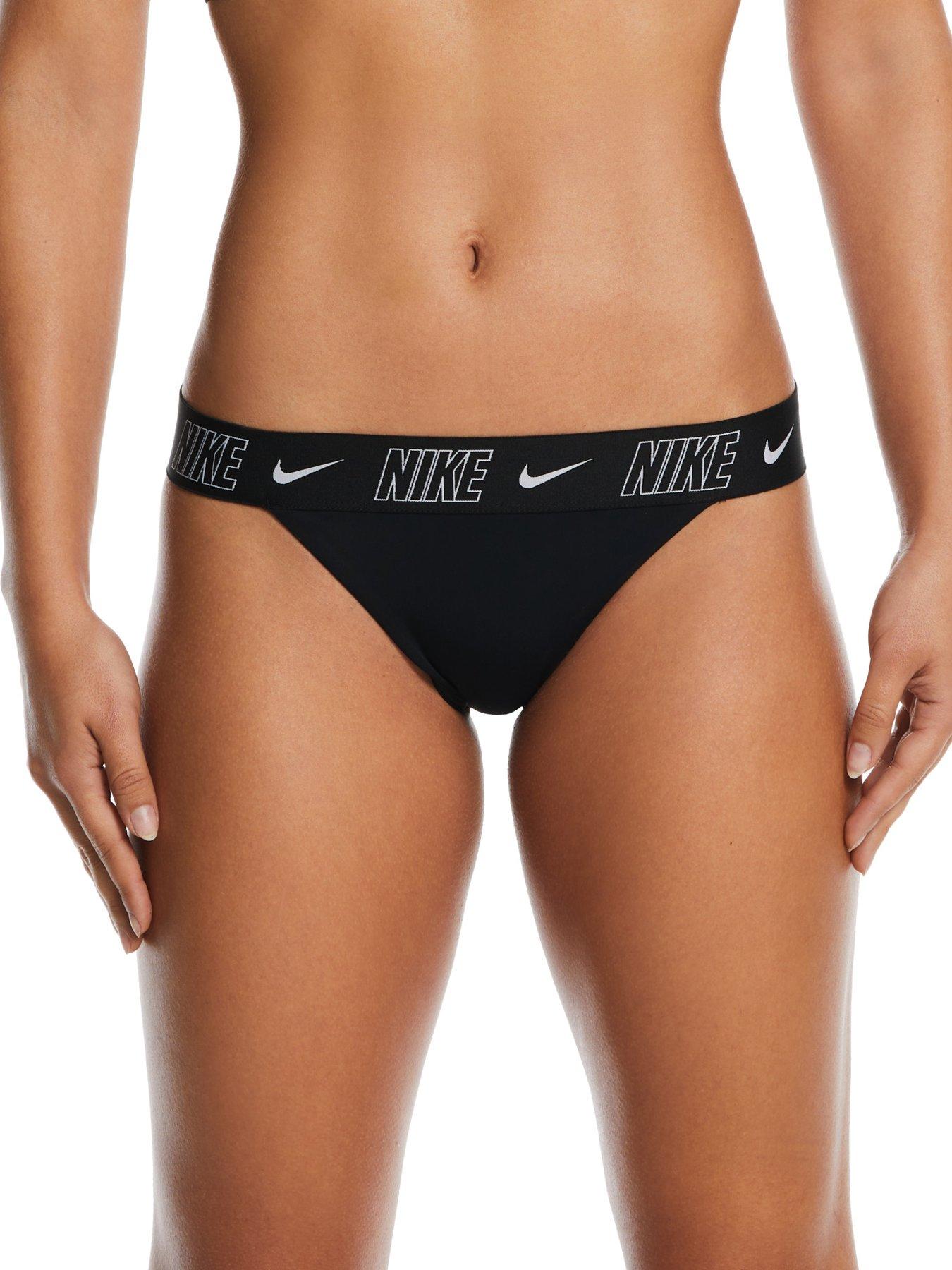 Nike Womens Logo Taping Banded Bikini Bottom - Black