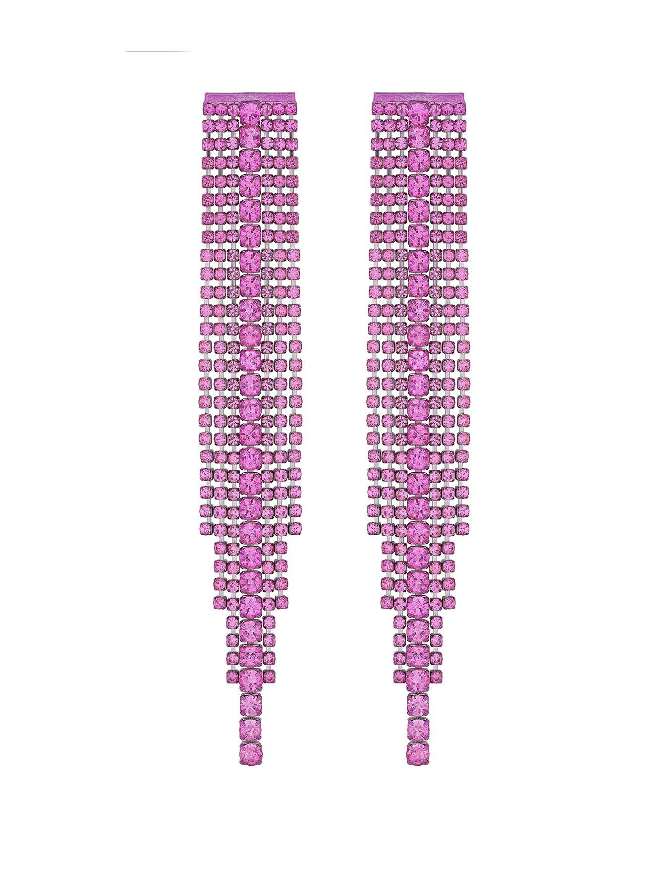 Lipsy Silver Diamante Cupchain Fuchsia Pink Earrings Very Ireland