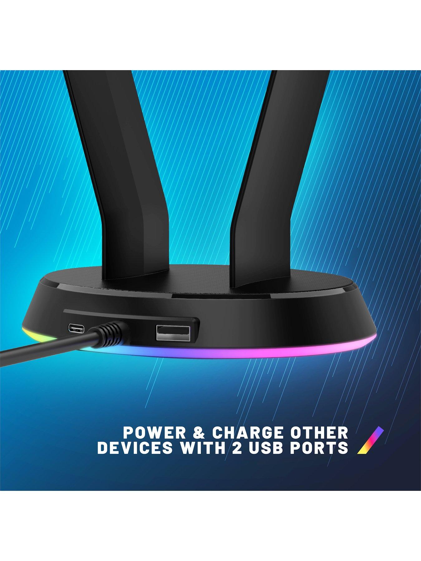 Image 5 of 6 of Stealth LED Light Up Gaming Headset Stand with 2x USB ports