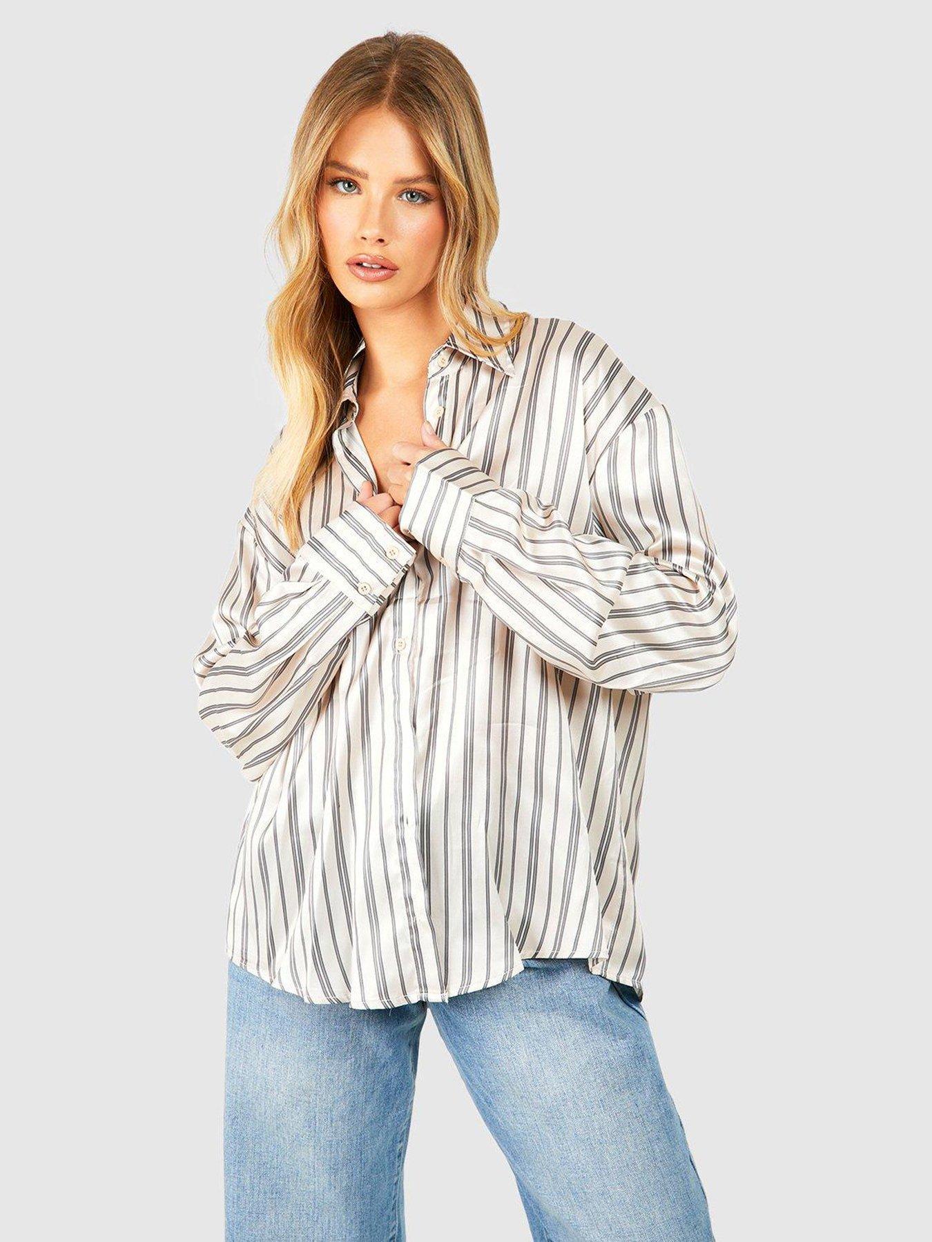 Boohoo Satin Stripe Shirt Cream Very Ireland