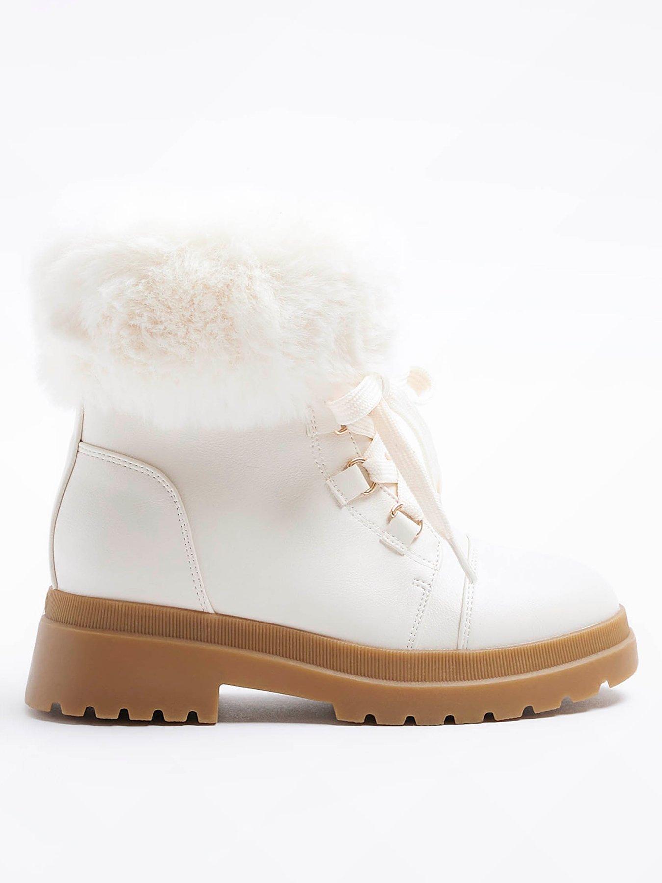 River Island Girls Wide Fit Faux Fur Hiker Boots Cream Very