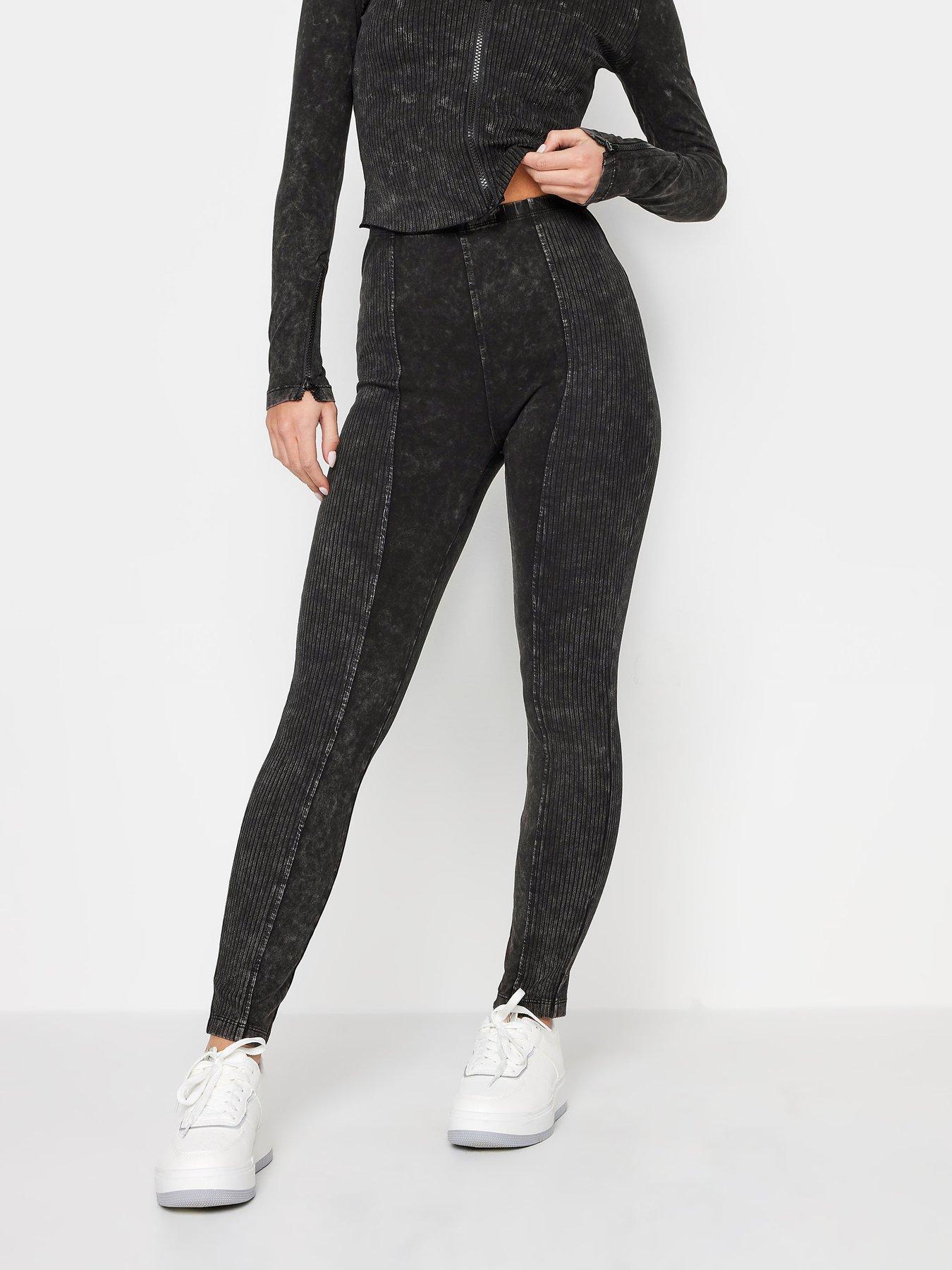 PixieGirl Petite Contrast Rib Legging Black Acid Wash