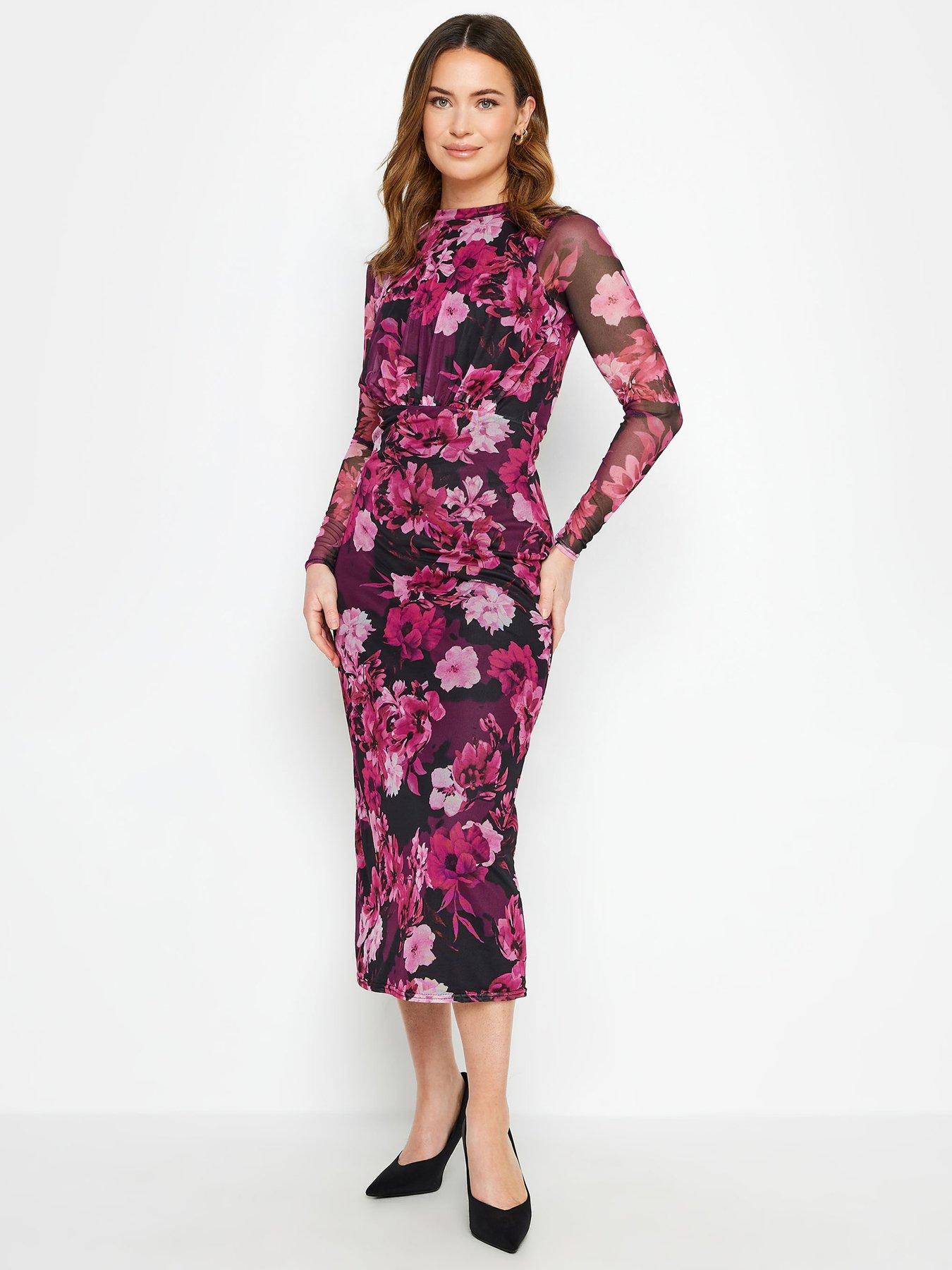 Curves Pink Floral Ruched Midi Wrap Dress