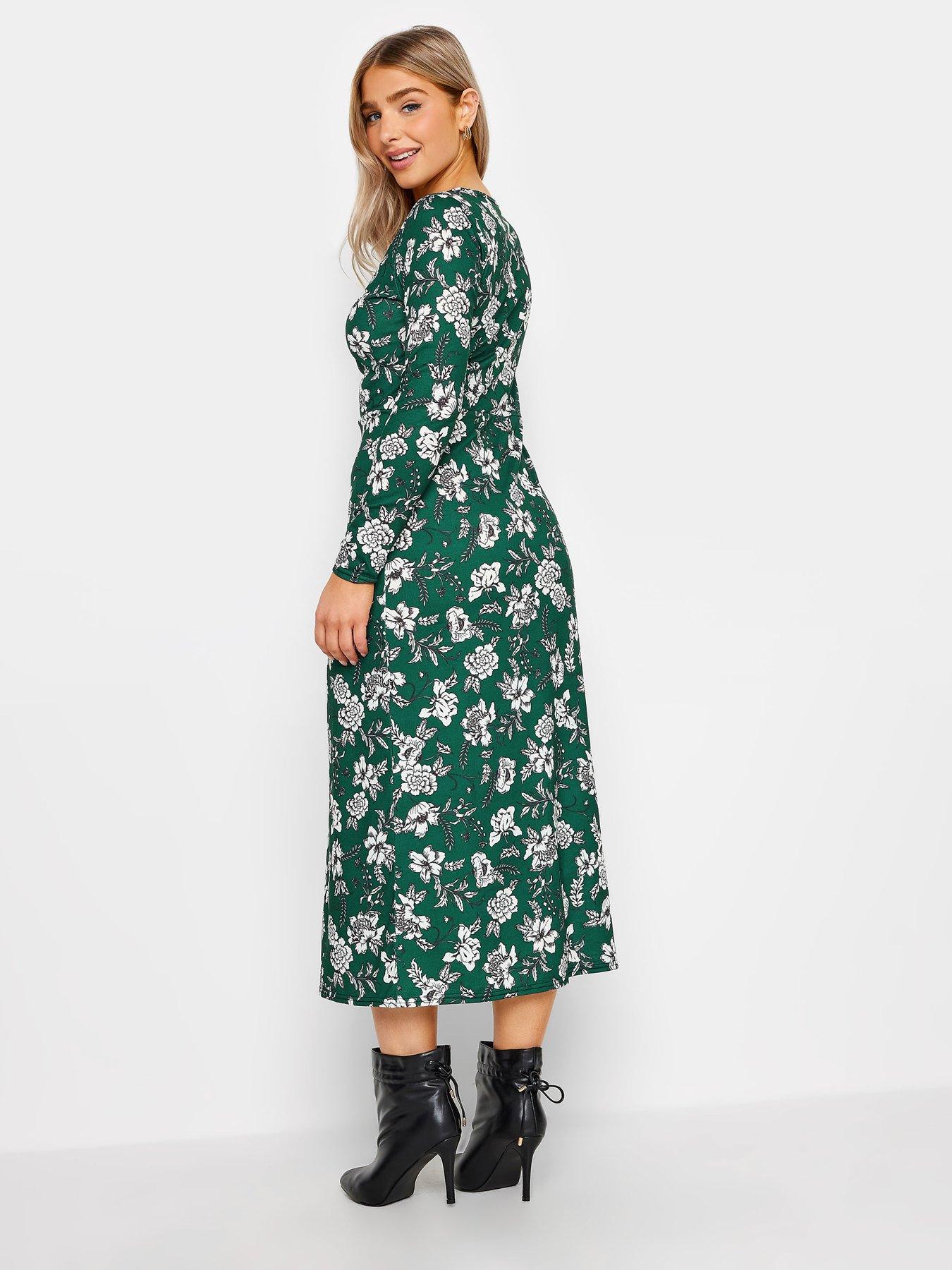 mco-gathered-v-neck-midi-dress-greenstillFront