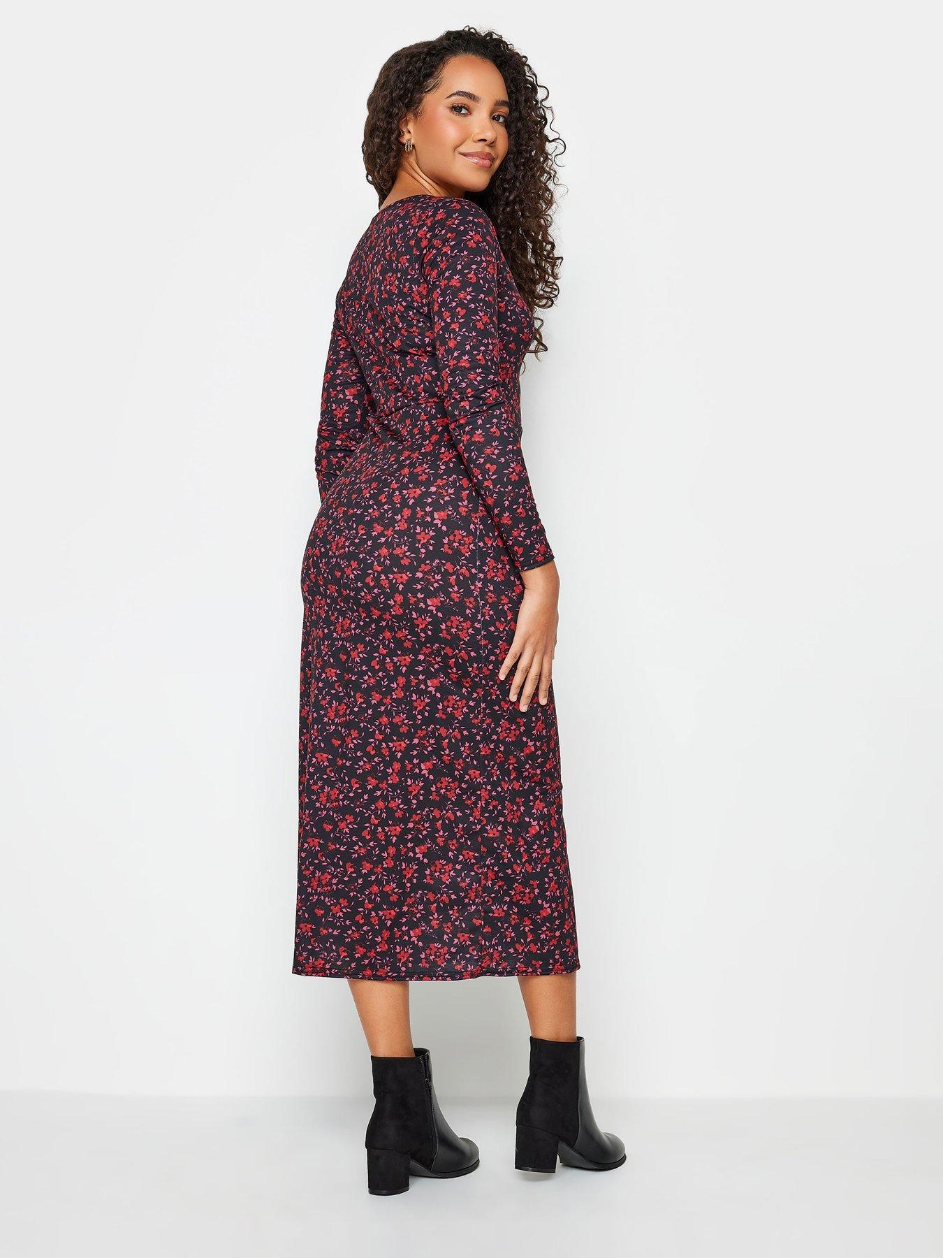 mco-gathered-v-neck-midi-dress-blackstillFront