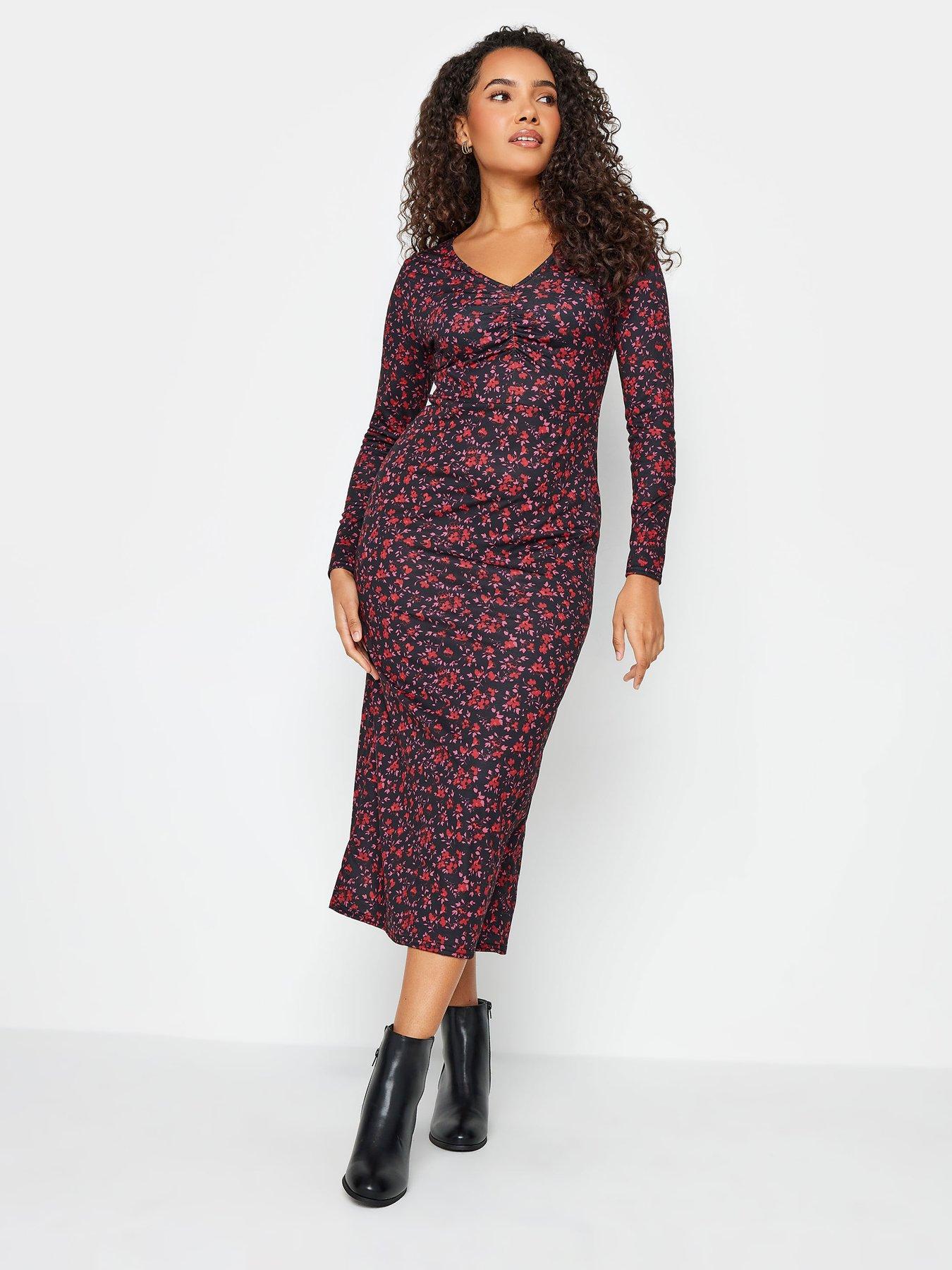 mco-gathered-v-neck-midi-dress-blackback