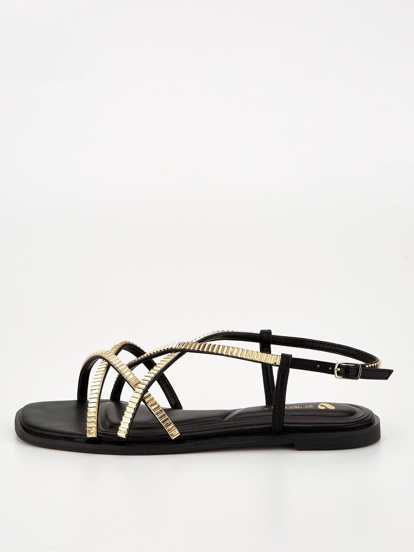 Image 1 of 6 of V by Very Wide Fit Strappy Flat Sandal - Black