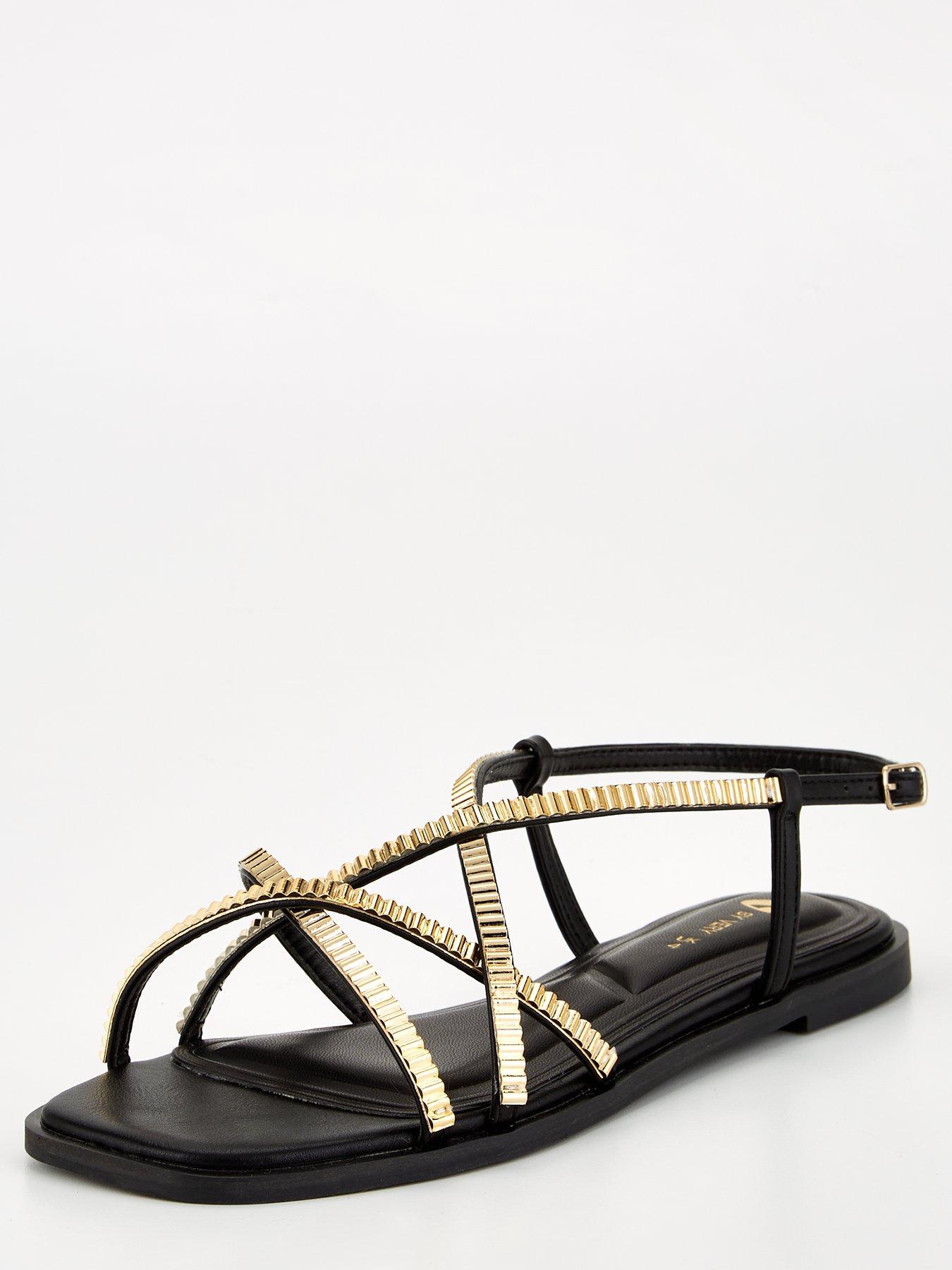 Image 2 of 6 of V by Very Wide Fit Strappy Flat Sandal - Black