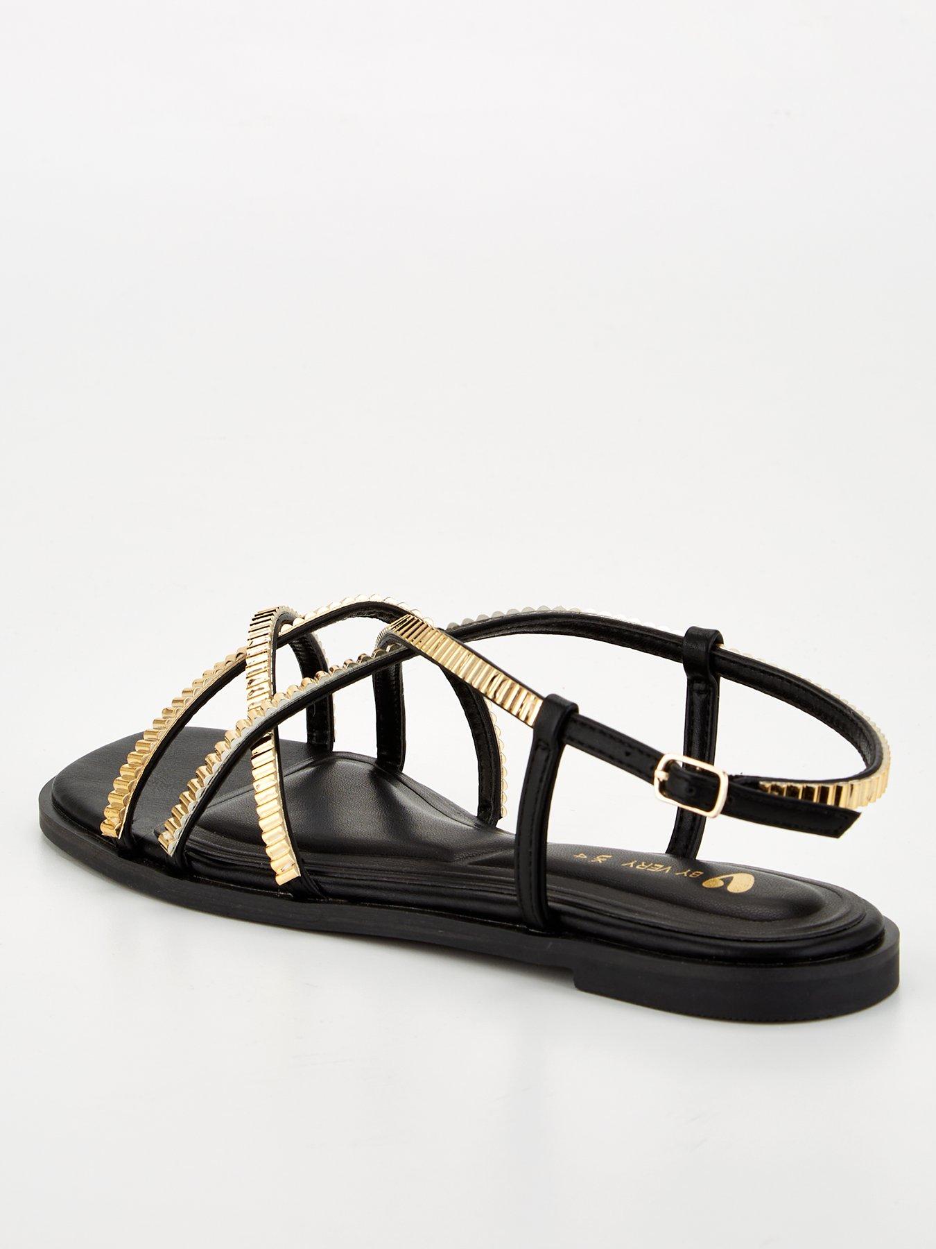 Image 3 of 6 of V by Very Wide Fit Strappy Flat Sandal - Black