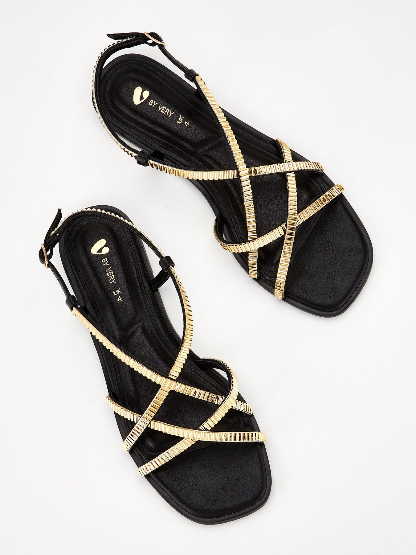 Image 4 of 6 of V by Very Wide Fit Strappy Flat Sandal - Black