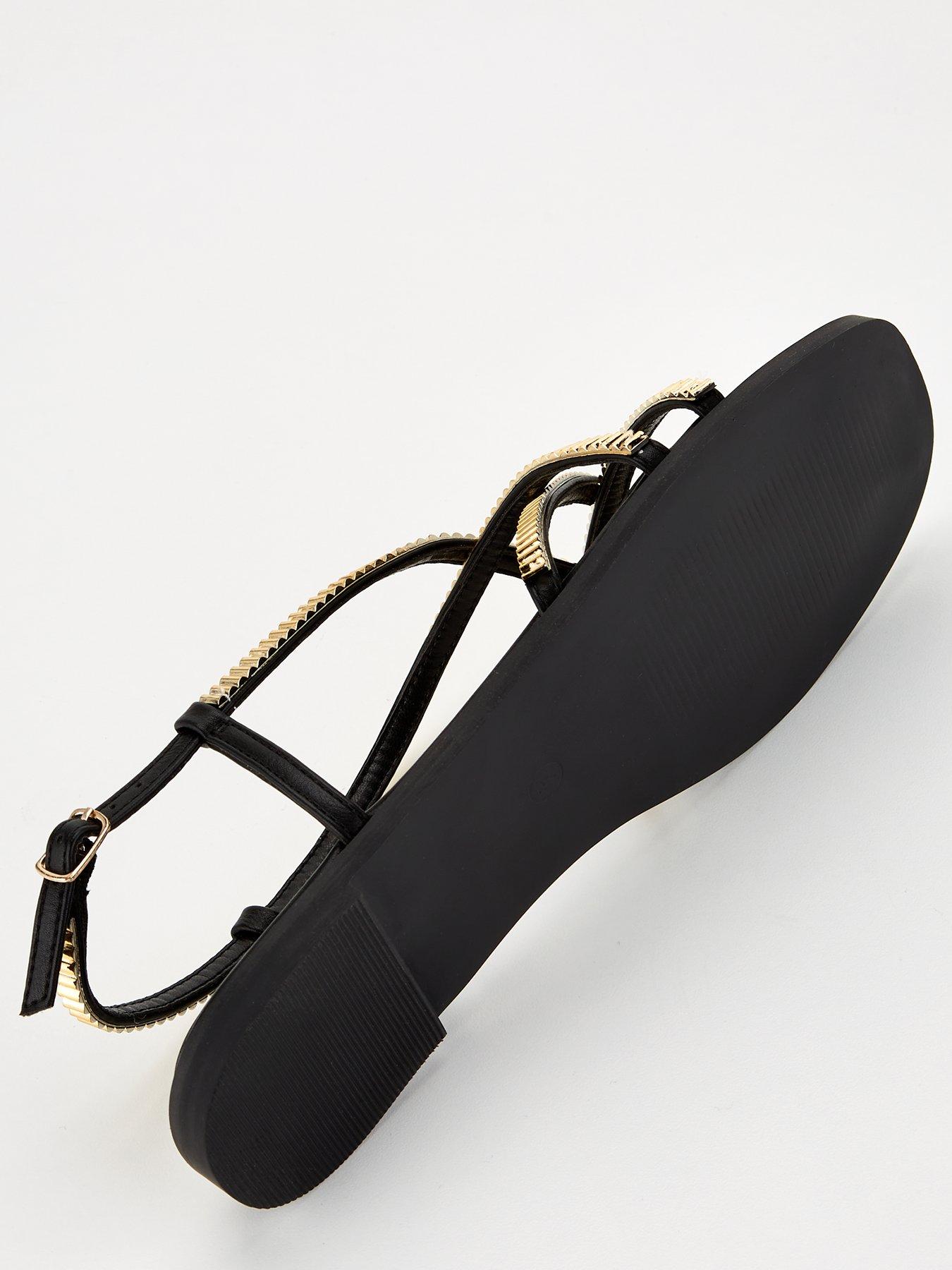 Image 5 of 6 of V by Very Wide Fit Strappy Flat Sandal - Black