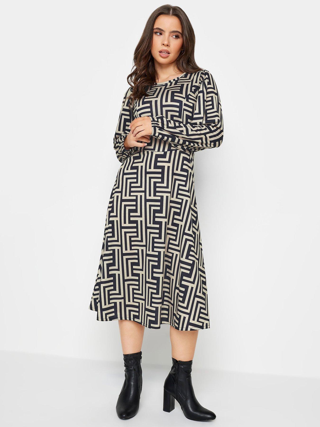 pixiegirl-petite-neutral-geo-long-sleeve-midi-dress