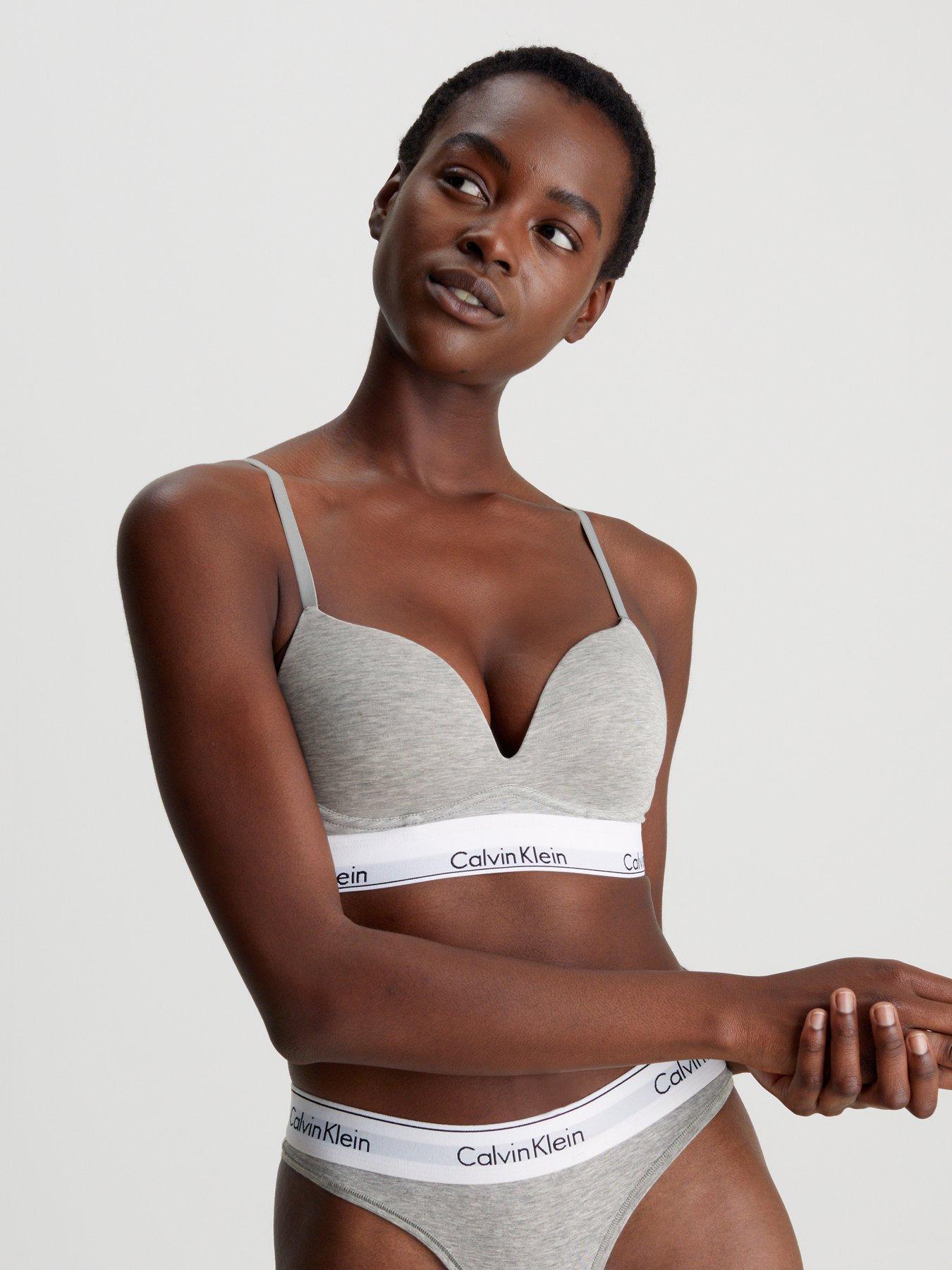 Image of Calvin Klein Modern Cotton Plunge Push-up Bra - Grey
