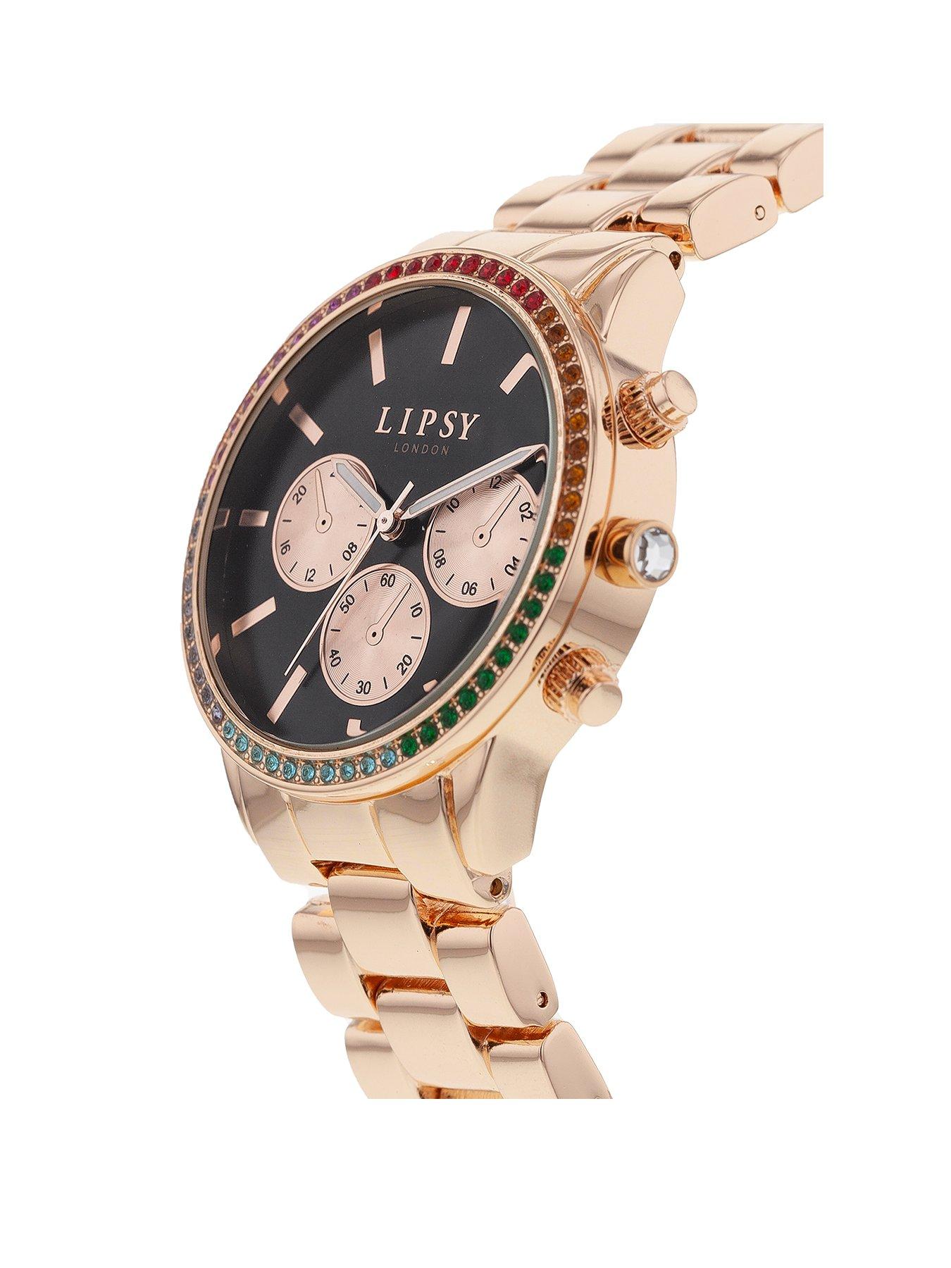 Lipsy London Womens Watch with Diamante, Silver Dial and Rose Gold