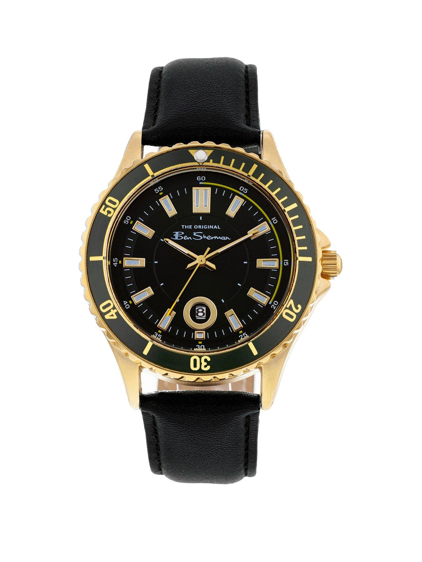 ben sherman ben sherman black pu strap watch with green dial