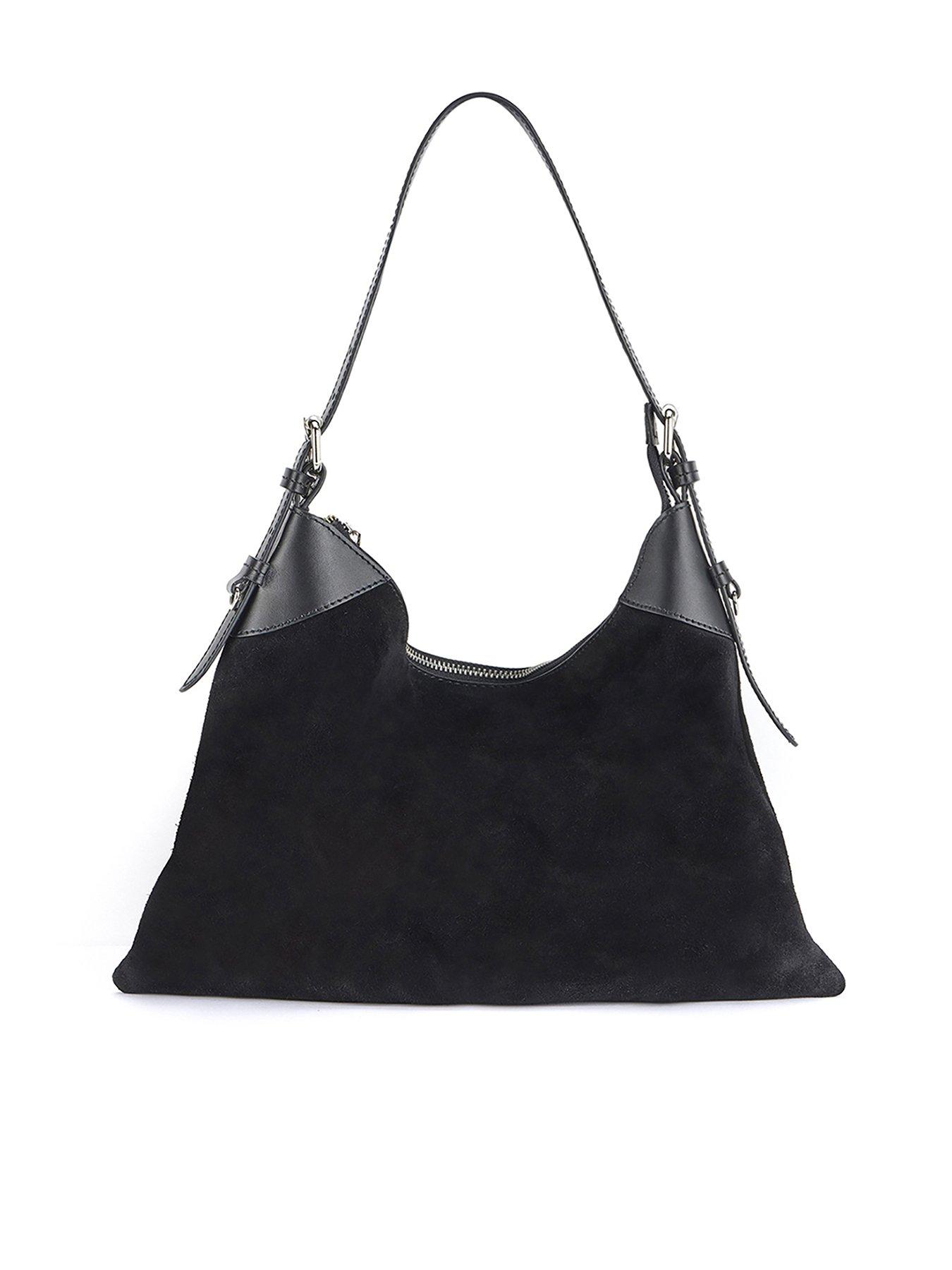 Black Woven Leather-Look Shoulder Bag