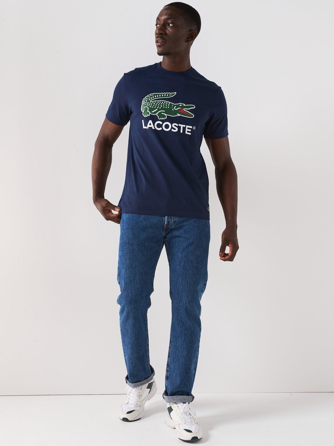 Image 3 of 4 of Lacoste Large Croc Logo Print T-Shirt - Dark Blue