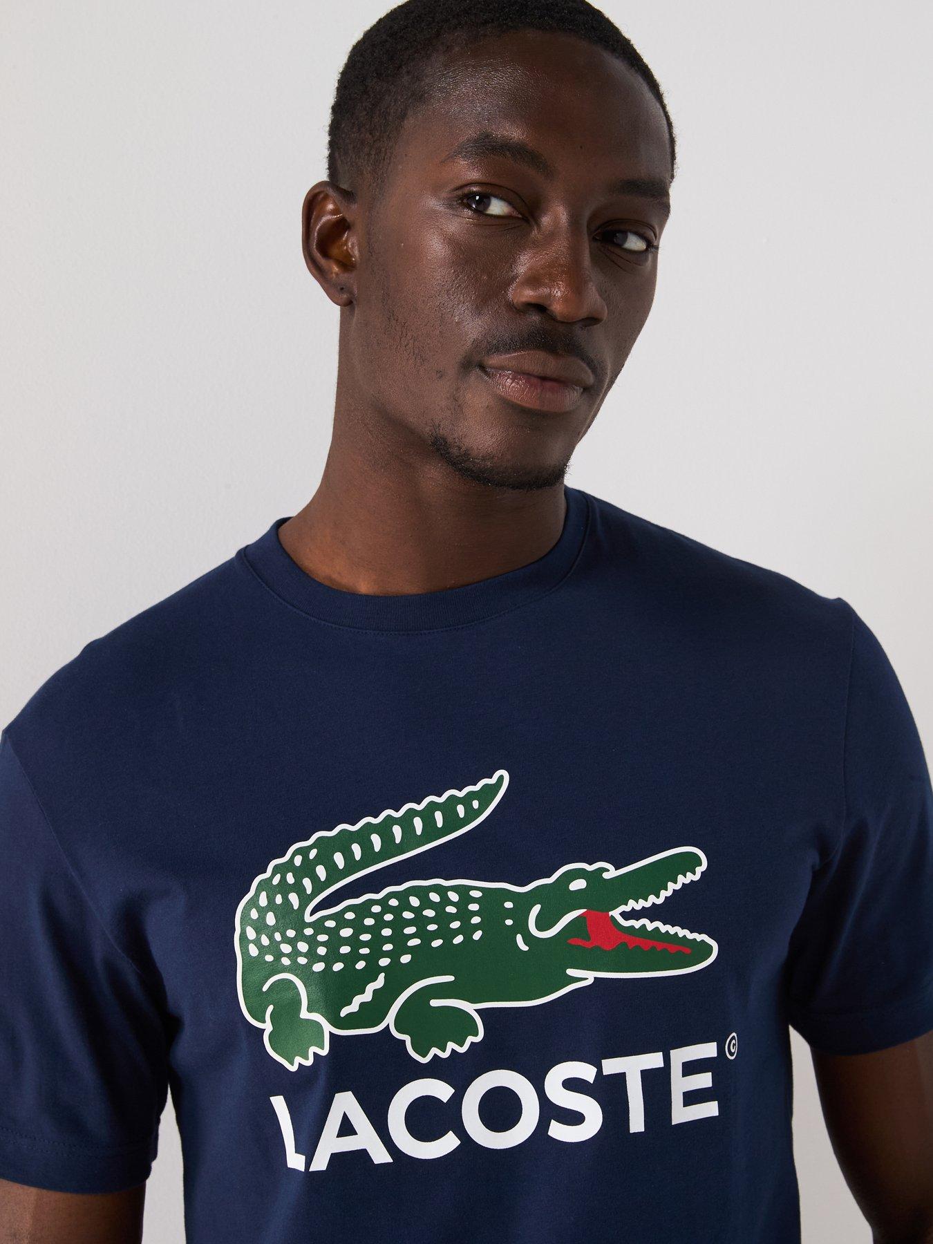 Image 4 of 4 of Lacoste Large Croc Logo Print T-Shirt - Dark Blue
