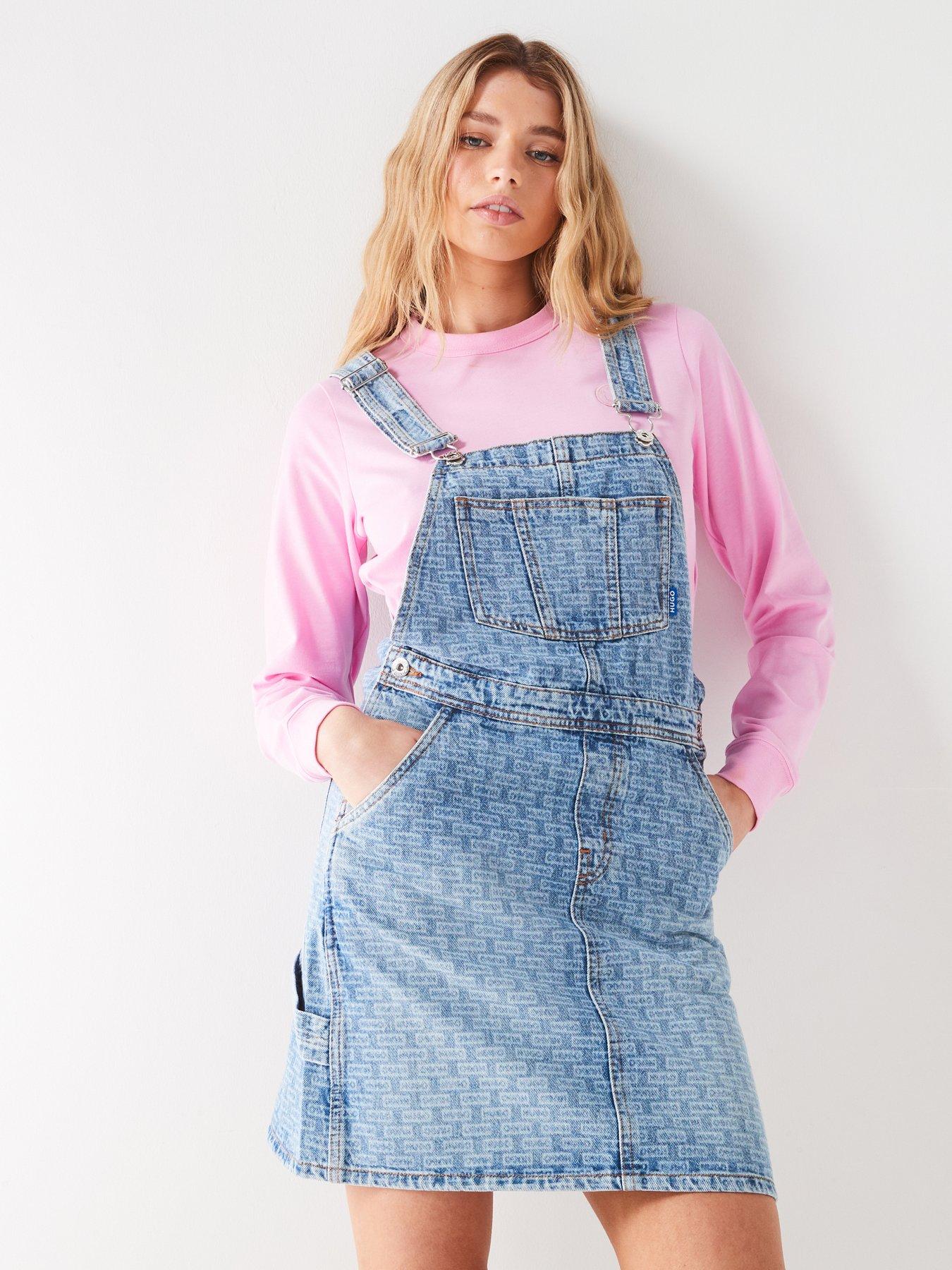 hugo-blue-garli-all-over-logo-denim-pinafore-dress-blue