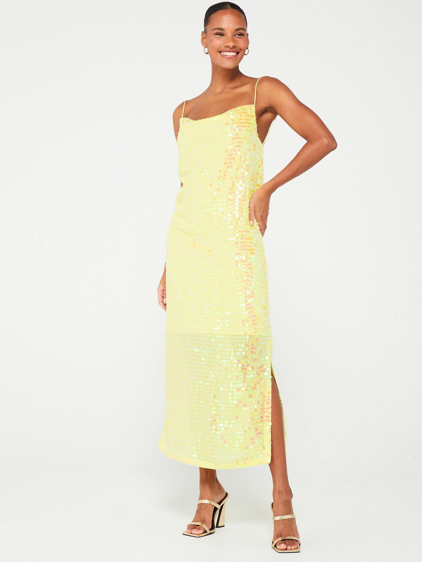 undefined HUGO RED Koniya Strappy Sequin Midi Dress - Yellow